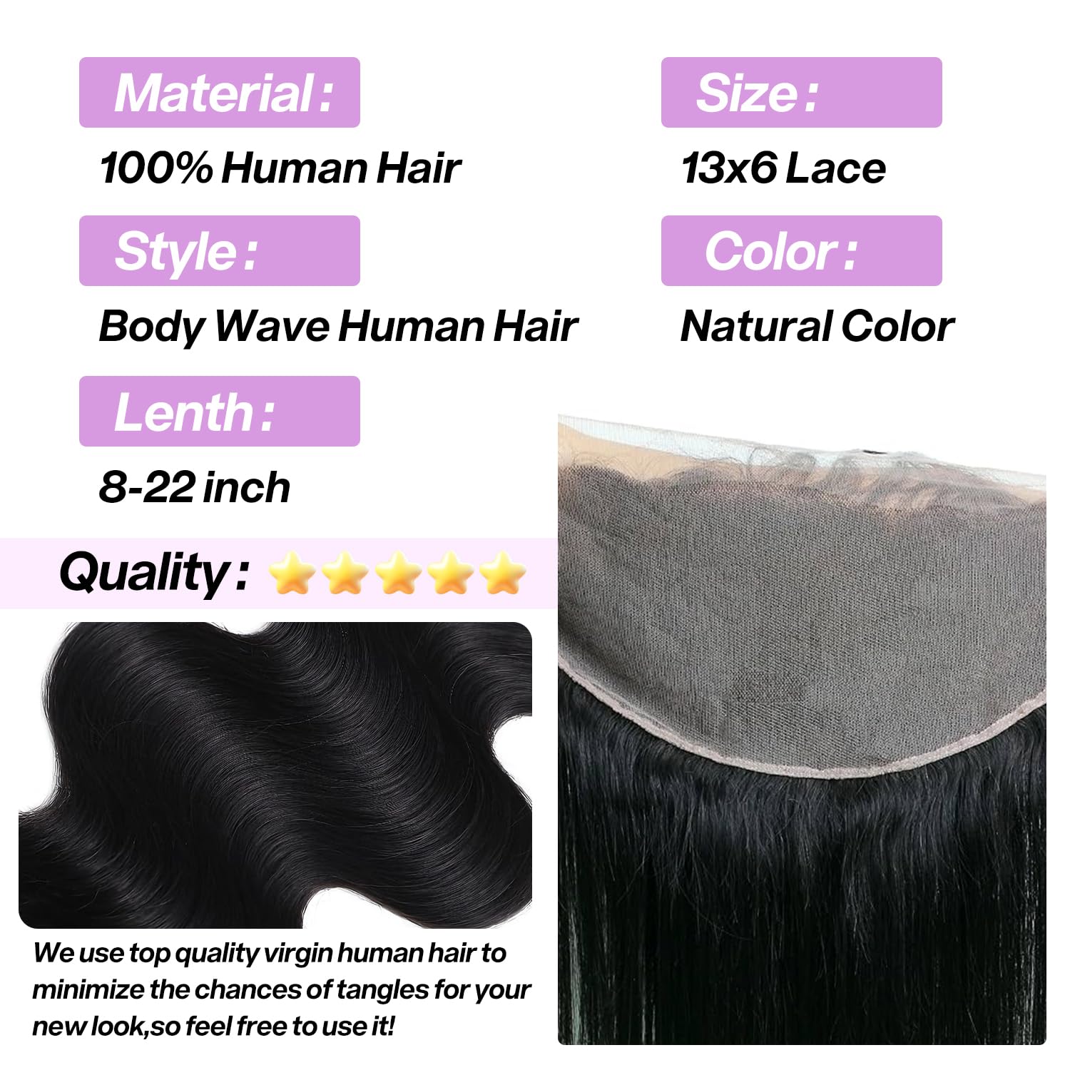 13x6 Lace Frontal Body Wave Human Hair Closure HD Transparent Lace Frontal Pre Plucked with Baby Hair 12A Grade Brazilian Human Hair Free Part Natural Color 18 Inch