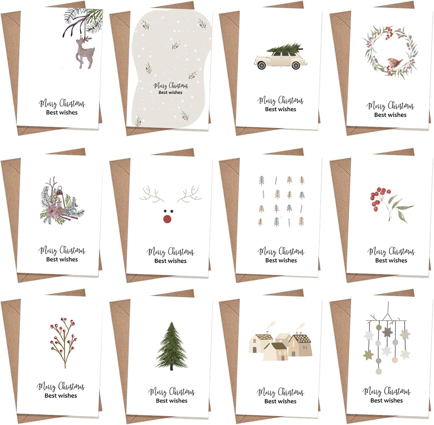Biglietti Natalizi Con Busta ZXTGBQ 12 Pezzi Biglietti Auguri Natale Con Busta E Adesivi Biglietti Adesivi Natalizi Per Regali - Foto 3