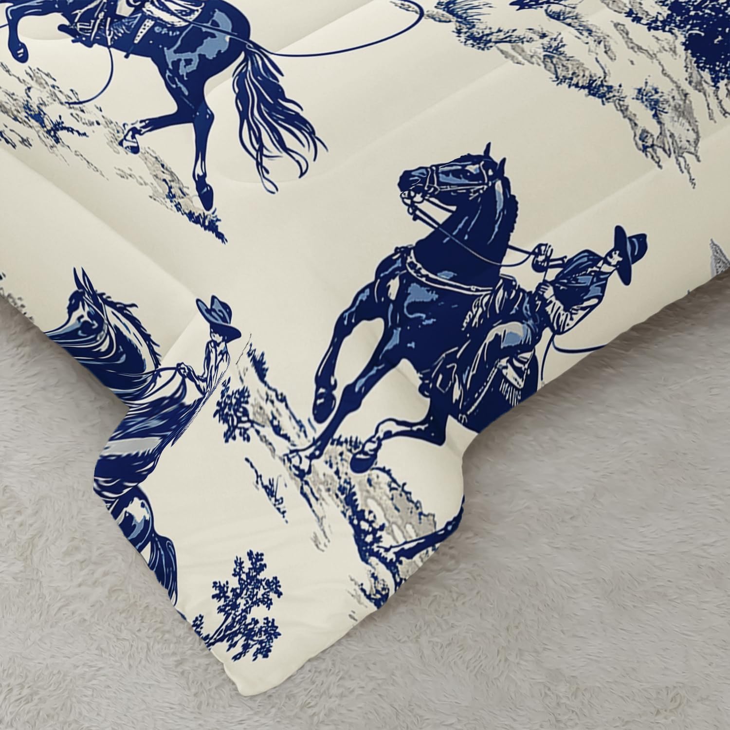 Western Cowboy Wrangler Comforter 3Pcs Full Wild West Desert Hand Drawn Illustration Bedding Set for Kid Teen Girl Boy Adult Country Animal Quilt Bed Decor with 1 Comforter and 2 Pillowcases