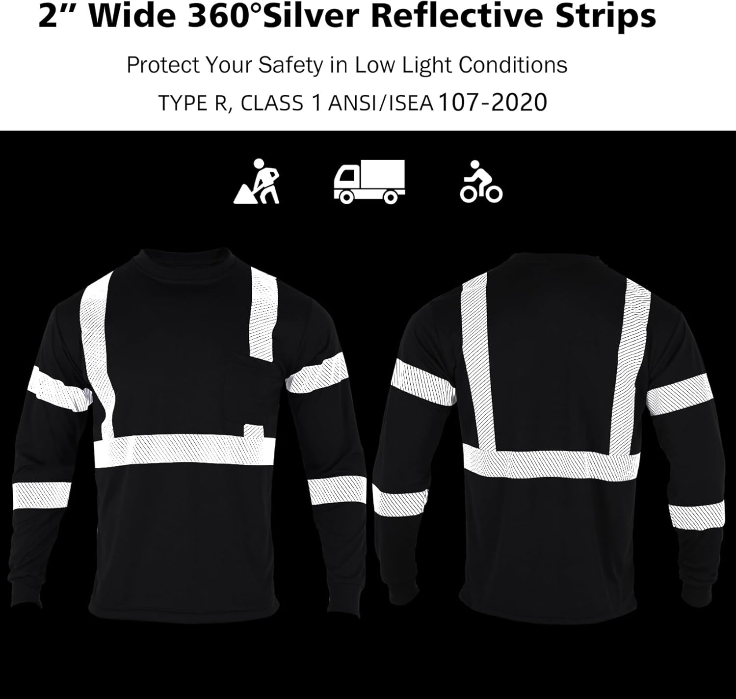 VENDACE Safety Reflective High Visibility Long Sleeve Shirts ANSI Class 3 Hi Vis Construction Work T Shirts for Men - Image 5