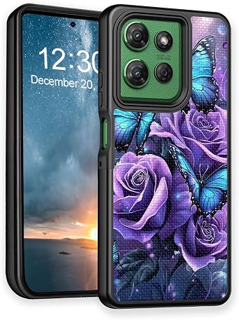for Moto G Power 2025 Case - Military Grade Dual Layer Shockproof Cover with Non-Slip Textured Bumper | Rugged Armor Design Purple Roses for Motorola Moto G Power 5G 2025 Case