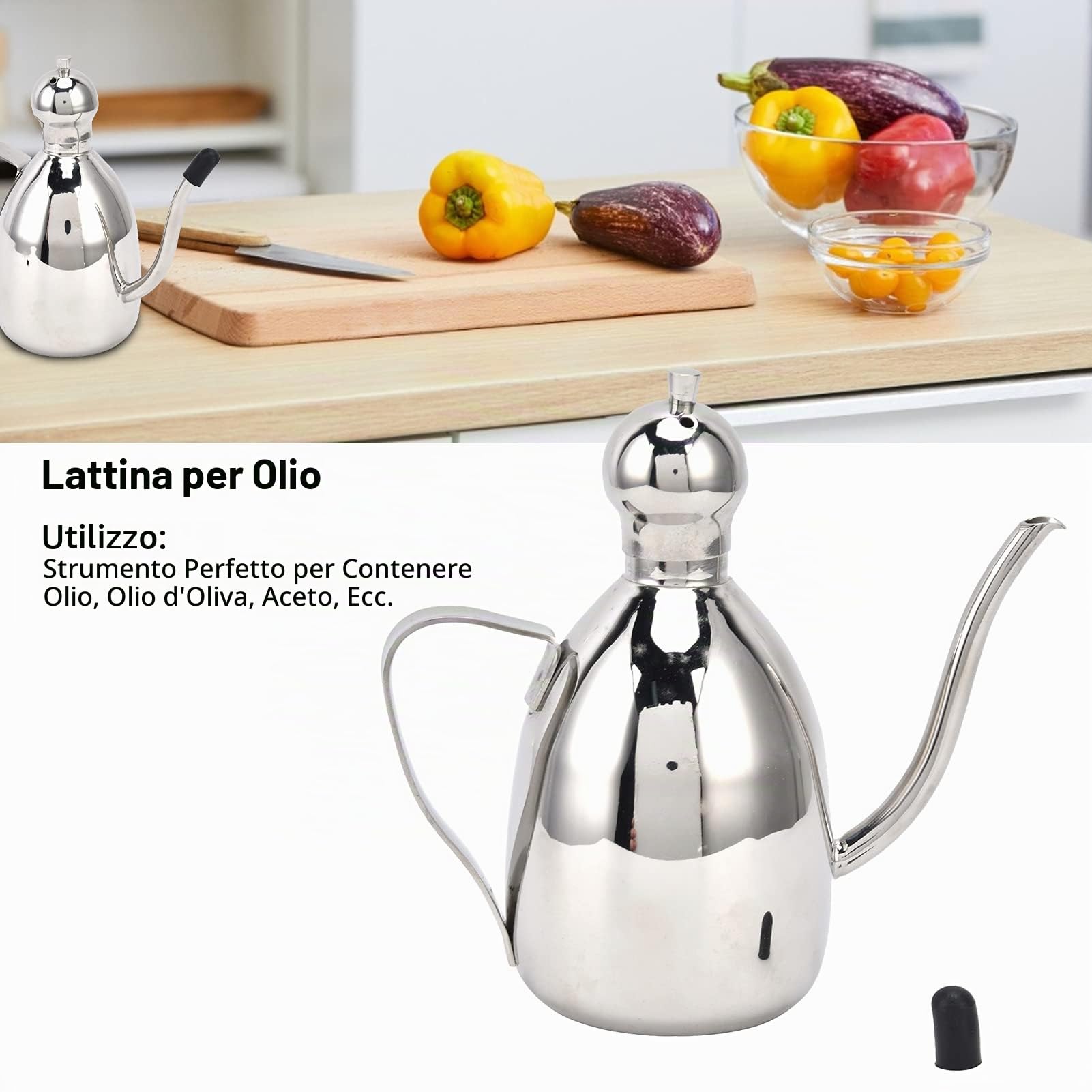 Bottiglia di Olio in Acciaio Inossidabile 250ml/500ml/1000ml Dispenser di Salsa di Aceto di Olio D'oliva Contenitore Bocca Lunga Teiera Bollitore per Condimento Filtraggio Residui di Olio Can(1000ml)