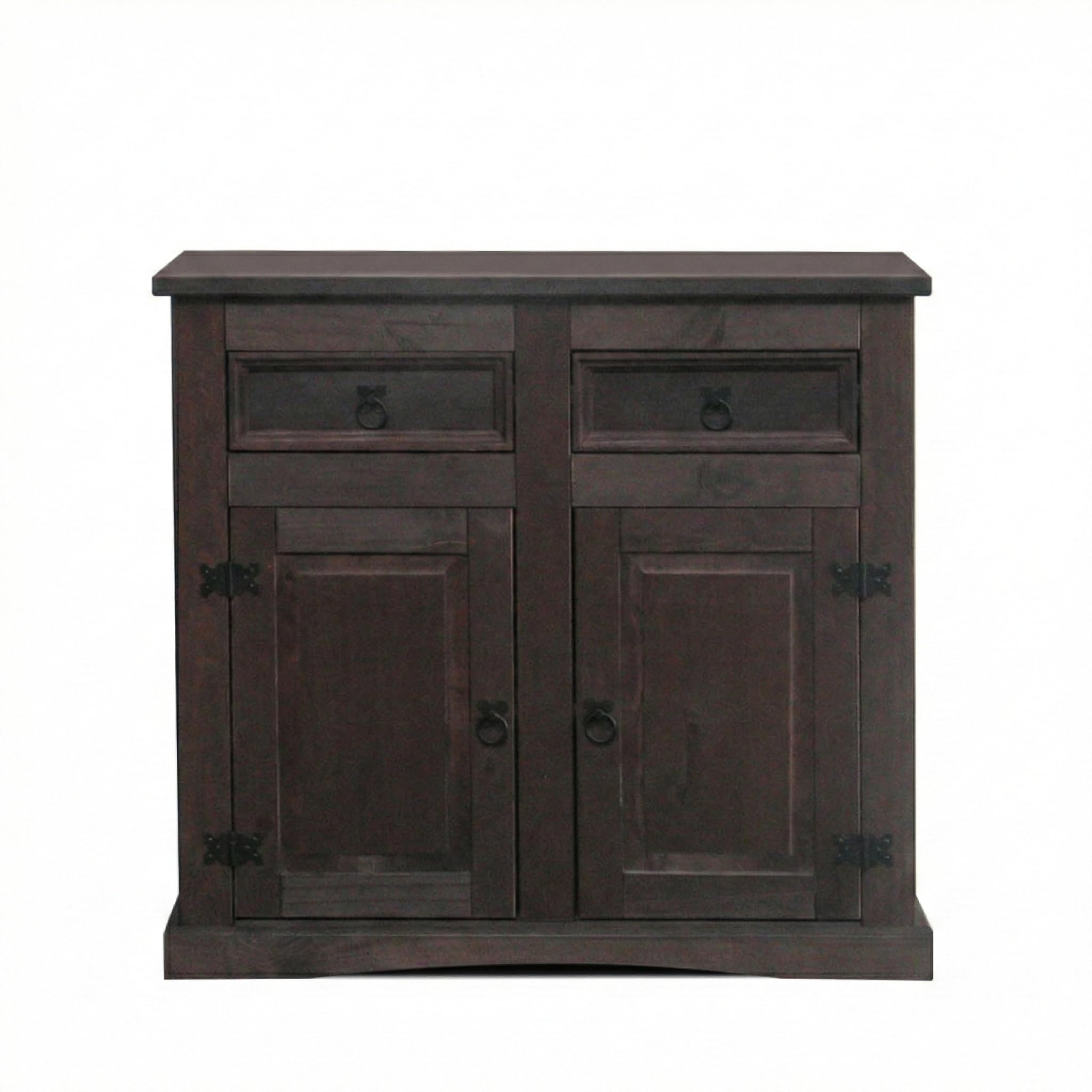 Sideboard Schlafzimmer - New Mexico 2 Türen 2 Schubladen kolonial Dunkelbraun 92x84x44 cm Kiefer massiv Kommode Anrichte Landhausstil Massivholz Stauraum Wohnzimmerschrank Buffet Holzschrank