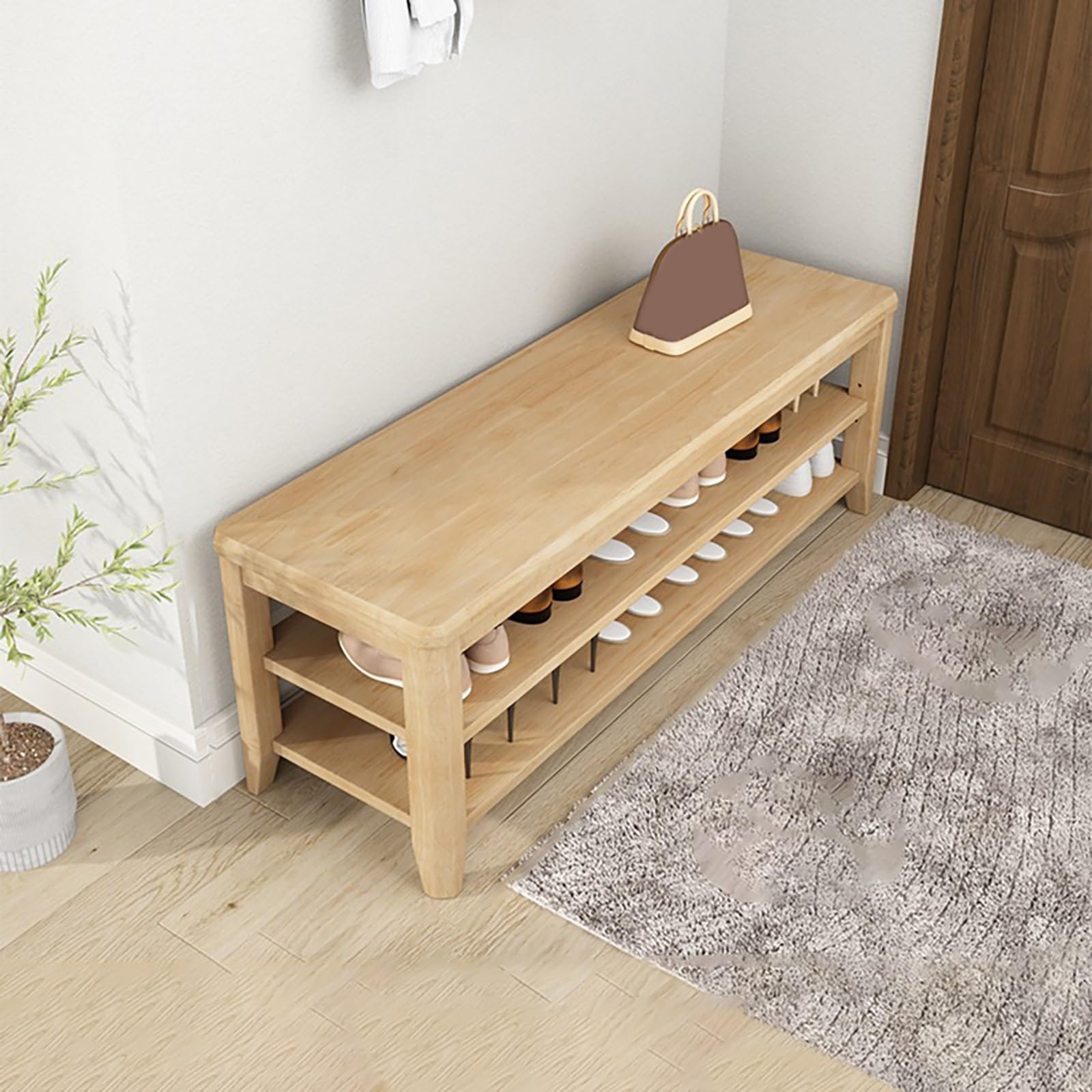 WJFTODAY Modern Wood Shoe Storage 2/3 Tier Shoe Rack with Entry Bench Space Saving Design for Living Room Hallway and Entryway Stylish Footwear