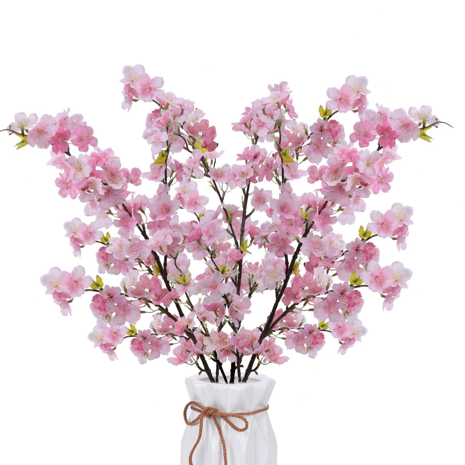 Zythrem 3pcs 110CM Artificial Cherry Blossom Stems Silk Spring Peach Blossom Dark Pink Flowers Bouquet Fake Flowers Arrangements for Indoor Outdoor Wedding Party Hotel Vase Home Decor