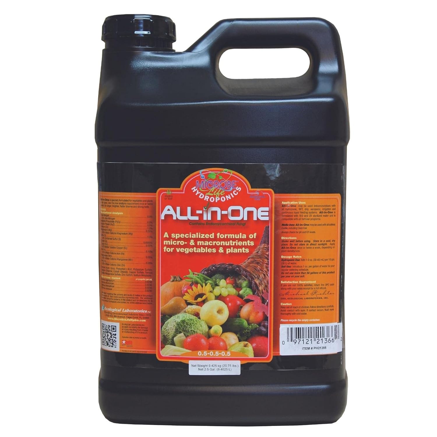 Microbe Life Hydroponics Premium All-in-One Nutrient for Plant Growth and Better Yields, Use with Any Feeding Systems Including Hydroponics or Soil, 1 Gallon