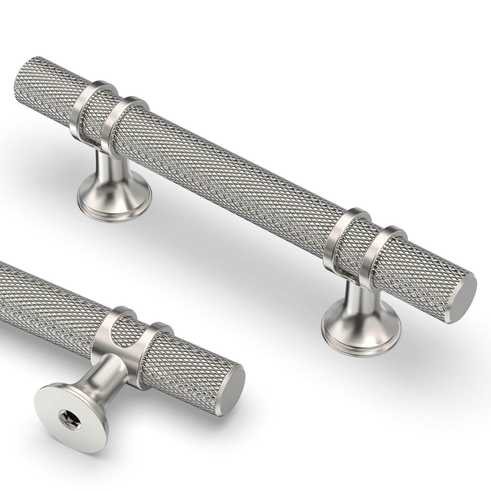Asidrama 10 Pack 3 Inch(76mm) Knurled Brushed Satin Nickel Kitchen Cabinet Handles, Cabinet Pulls Kitchen Cabinet Hardware Cupboard Handles Drawer