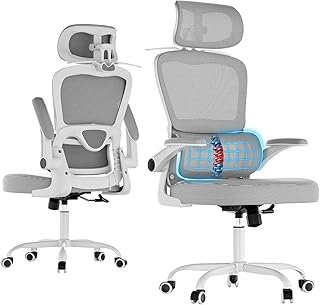 Farini Schreibtischstuhl mit Kleiderständer Bürostuhl Ergonomisch mit Verstellbarer Kopfstütze, Office Chair Chefsessel mit Armlehne, Gaming Stuhl mit Rollen