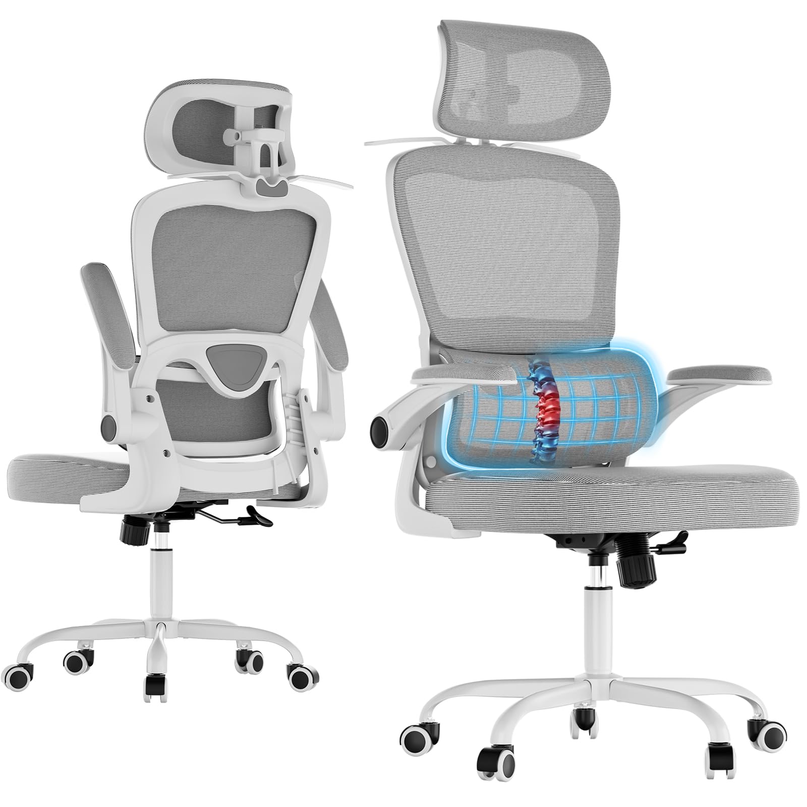 Farini Schreibtischstuhl mit Kleiderständer Bürostuhl Ergonomisch mit Verstellbarer Kopfstütze, Office Chair Chefsessel mit Armlehne, Gaming Stuhl mit Rollen
