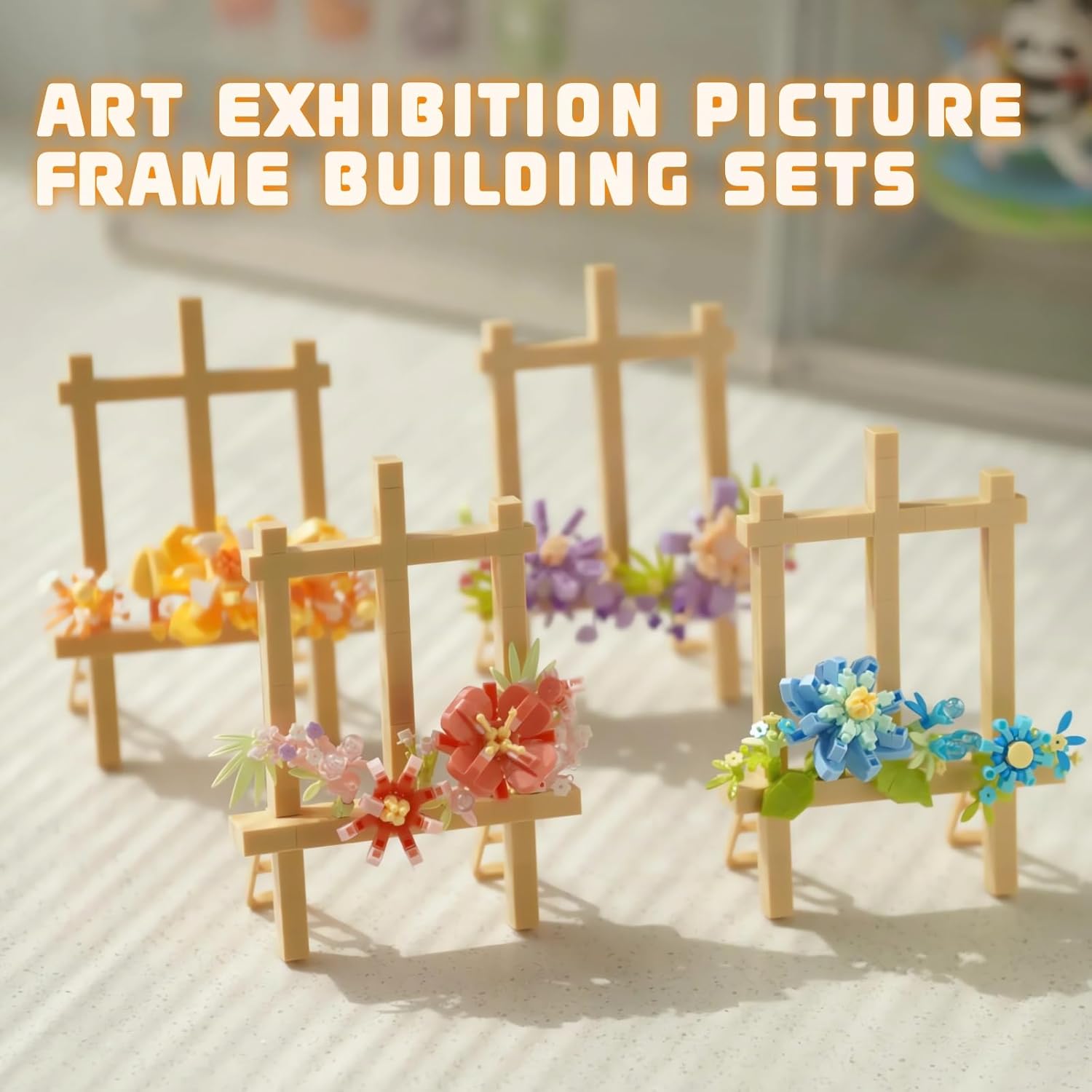 4 Mini Flowers Picture Frame Building Set, Desk Decor Block Easel for Message Stickers and Painting Photo Frame, Flower Bouquet Building Toys Gifts for Her