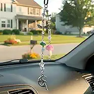 Mushroom Car Accessories for Women Cute Mushroom Car Hanging Ornament Boho Rear View Mirror Accessories Interior Car Decor Bag Charms Gifts for Women Girls (Pink)