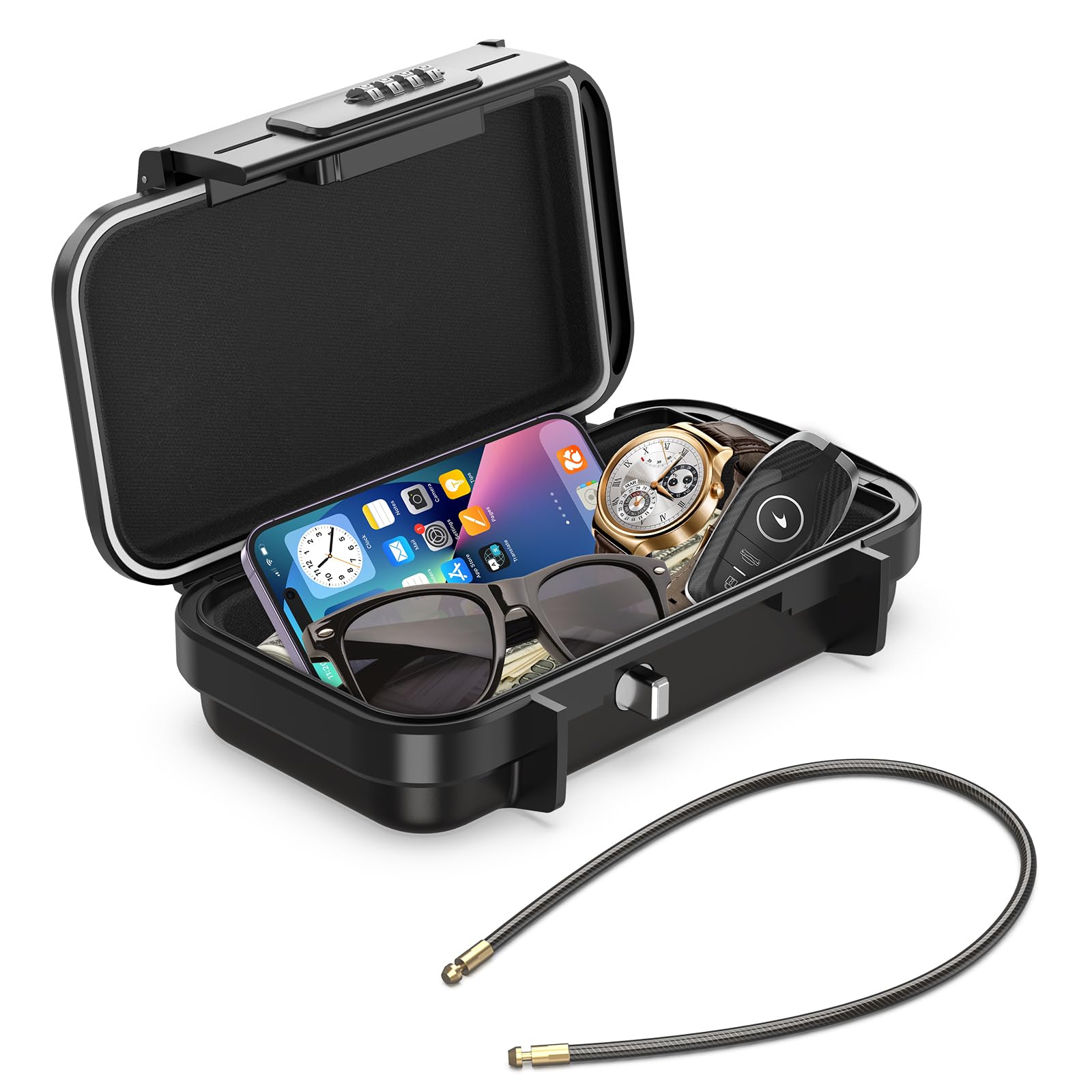 KeeKit Portable Safe Box, Combination Key Lock Box, Personal Security Case with Code, Waterproof Key Storage Box for Beach, Car, Home, Travel and Outdoor Camping Activities