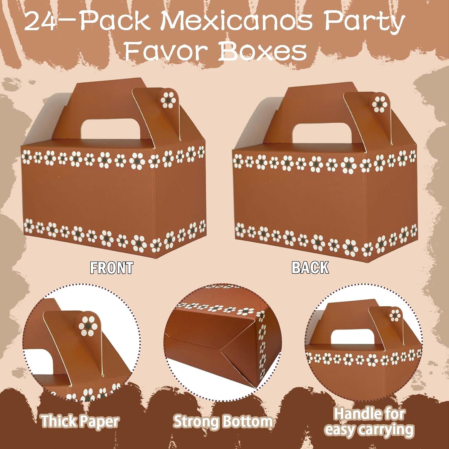 RVEAFA 24 Pack Platos De Barro Mexicanos Party Favor Boxes Mexico Traditional Terracotta Flower Party Decoration Treat Boxes for Snacks Candy Cookie Boxes for Wedding Birthday 6.5x3.5x4 Inches - Image 3