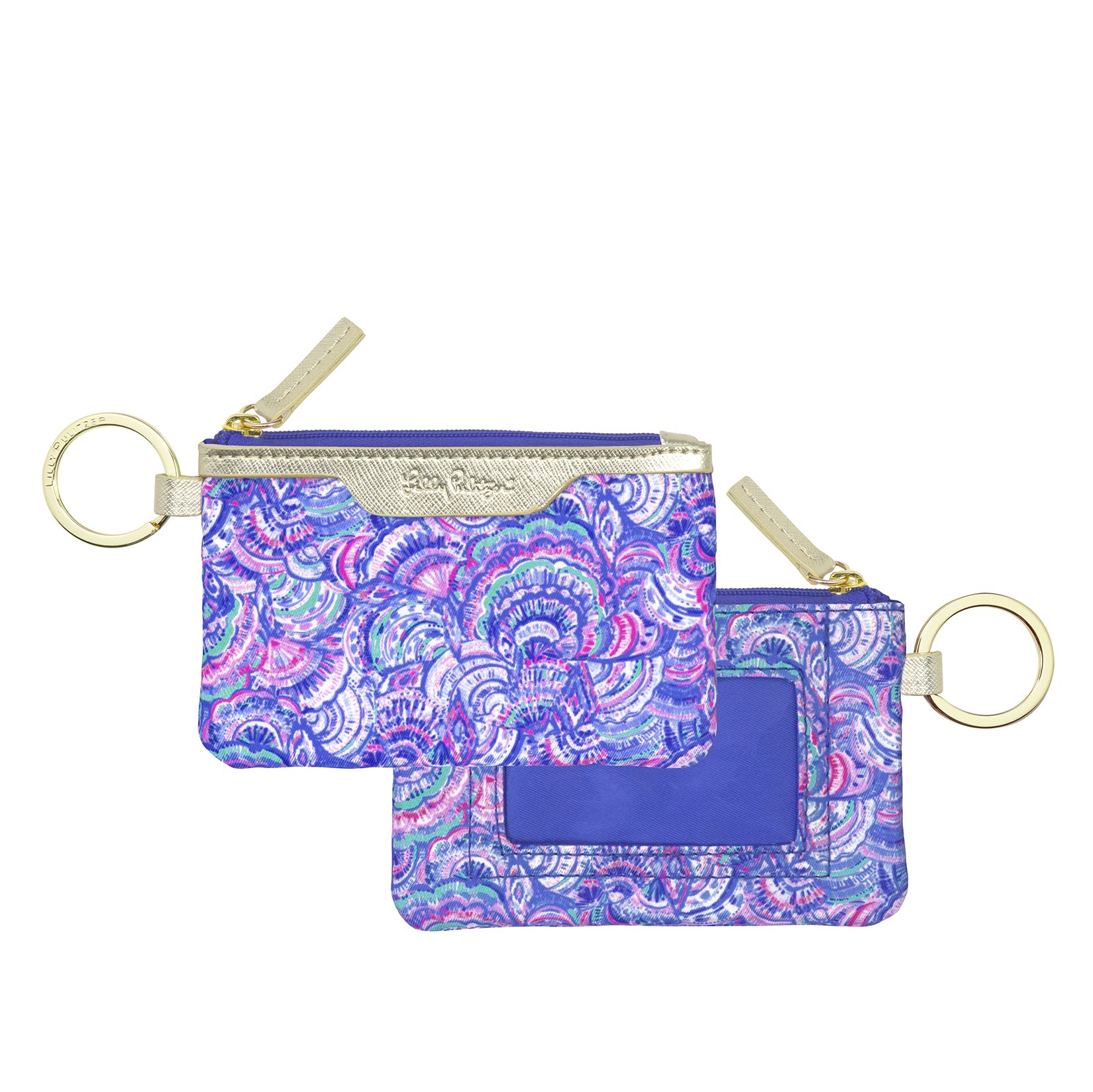 Lilly Pulitzer ID Holder Wallet, Blue Keychain Wallet with Zip Close, Cute Card and ID Case for Women, Happy As A Clam