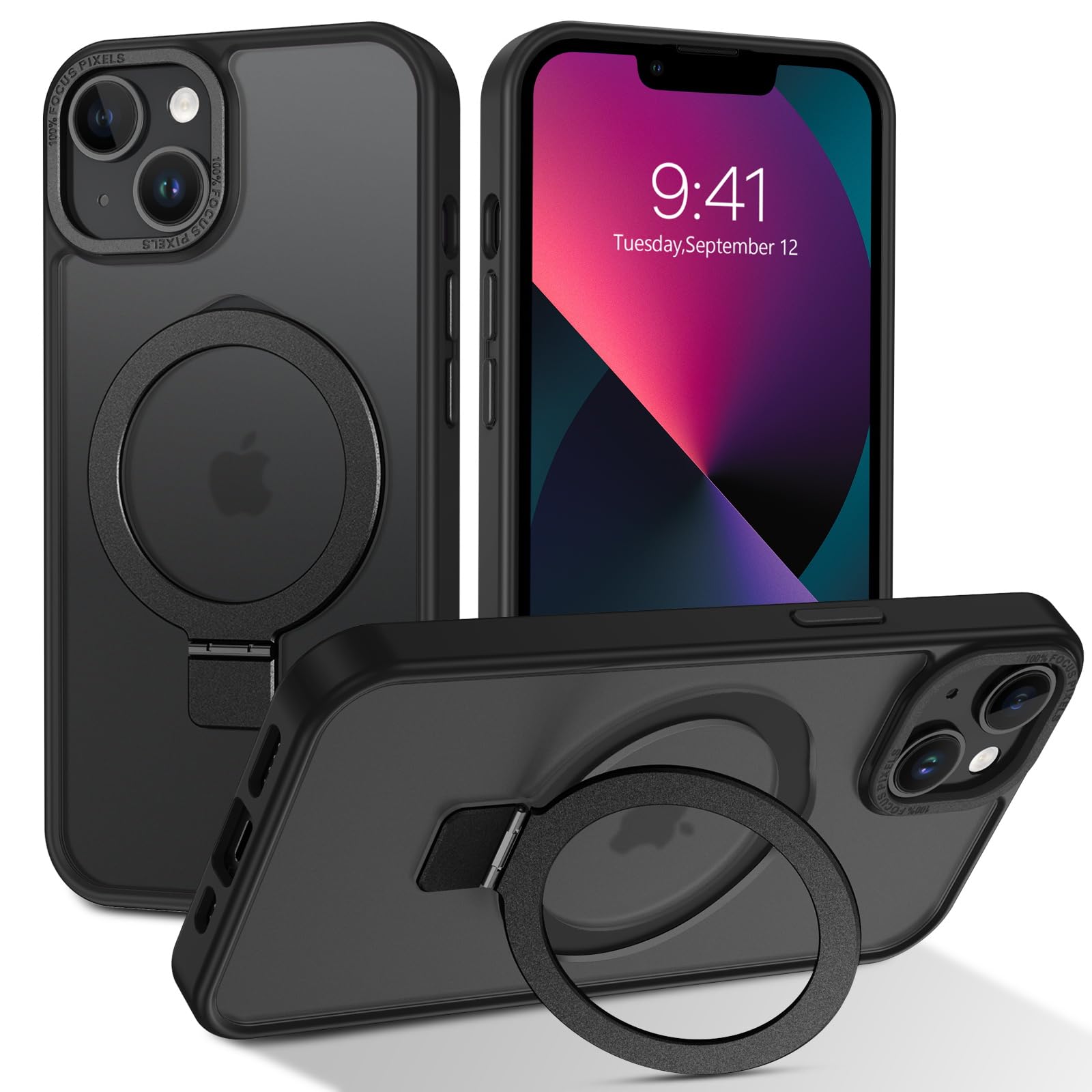 TENDLIN Magnetica Cover per iPhone 13 mini [Compatibile con MagSafe] Trasparente Rigida PC Retro Custodia Protezione Paraurti in TPU Morbido Antiurto Sottile Protettiva Custodia - Nero