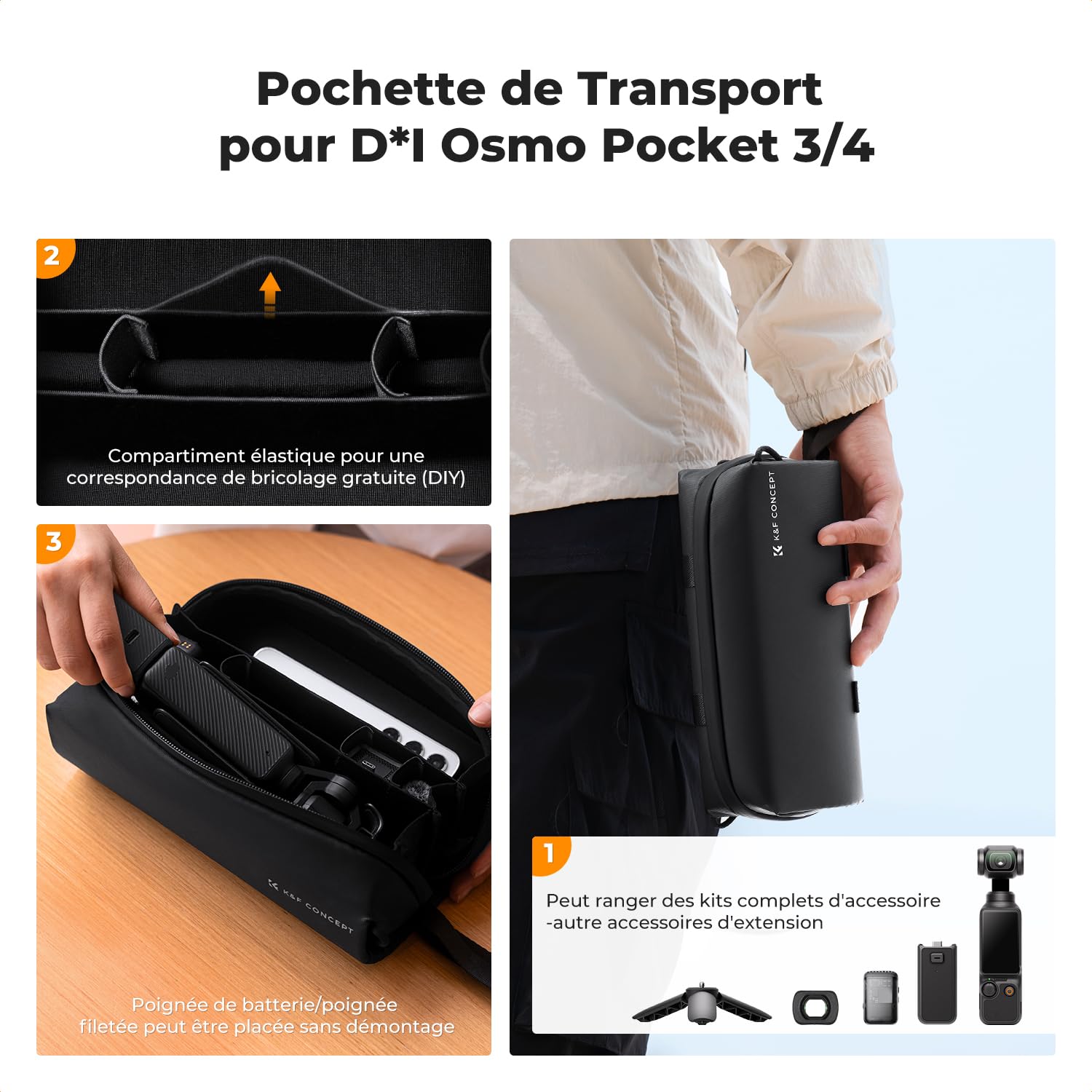 K&F CONCEPT Étui Pochette Housse Malette Rangement Boite pour DJI Osmo Pocket 4/3 Accessoires et Combo