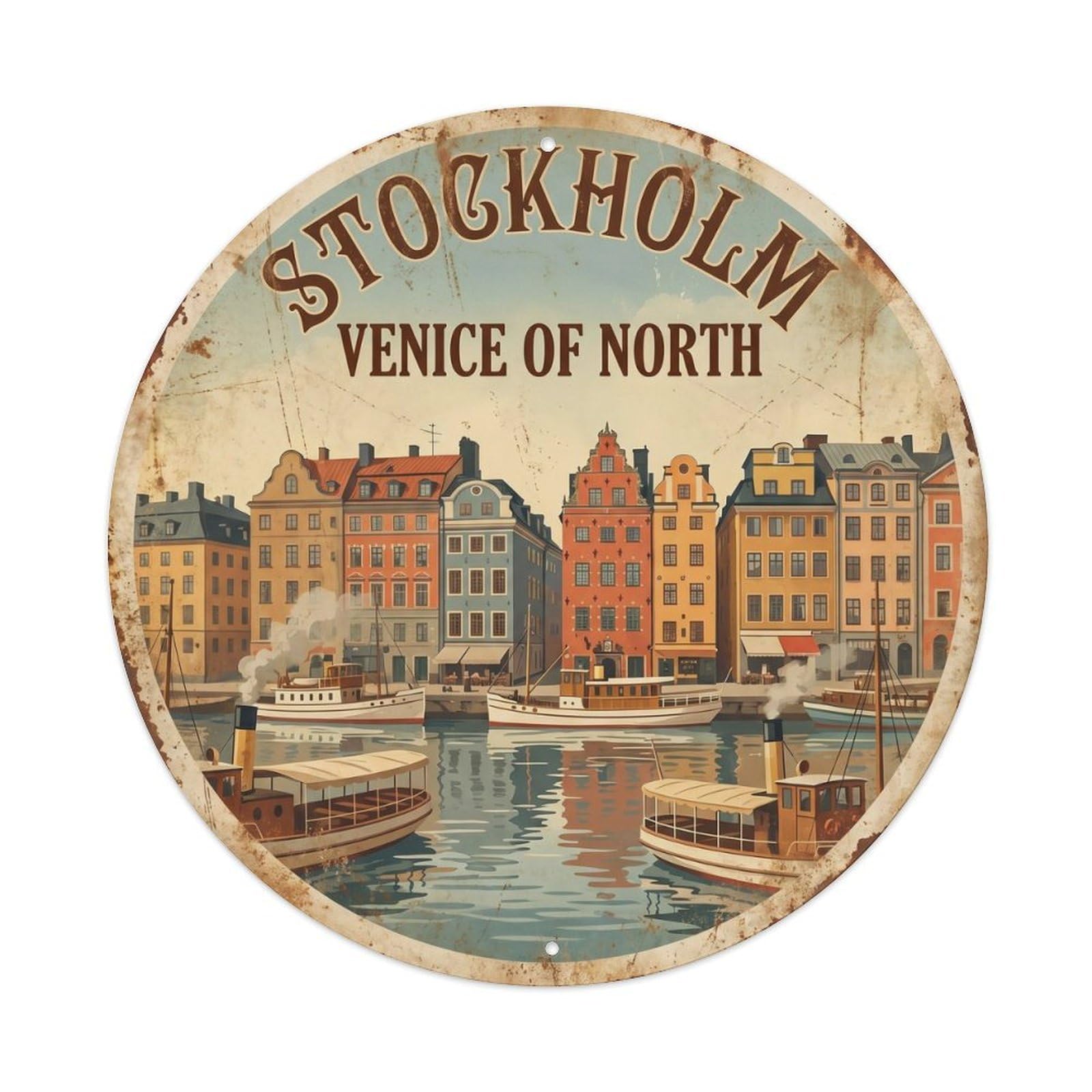 Vintage Travel Stockholm Waterfront Archipelago Metal Tin Sign Plaque