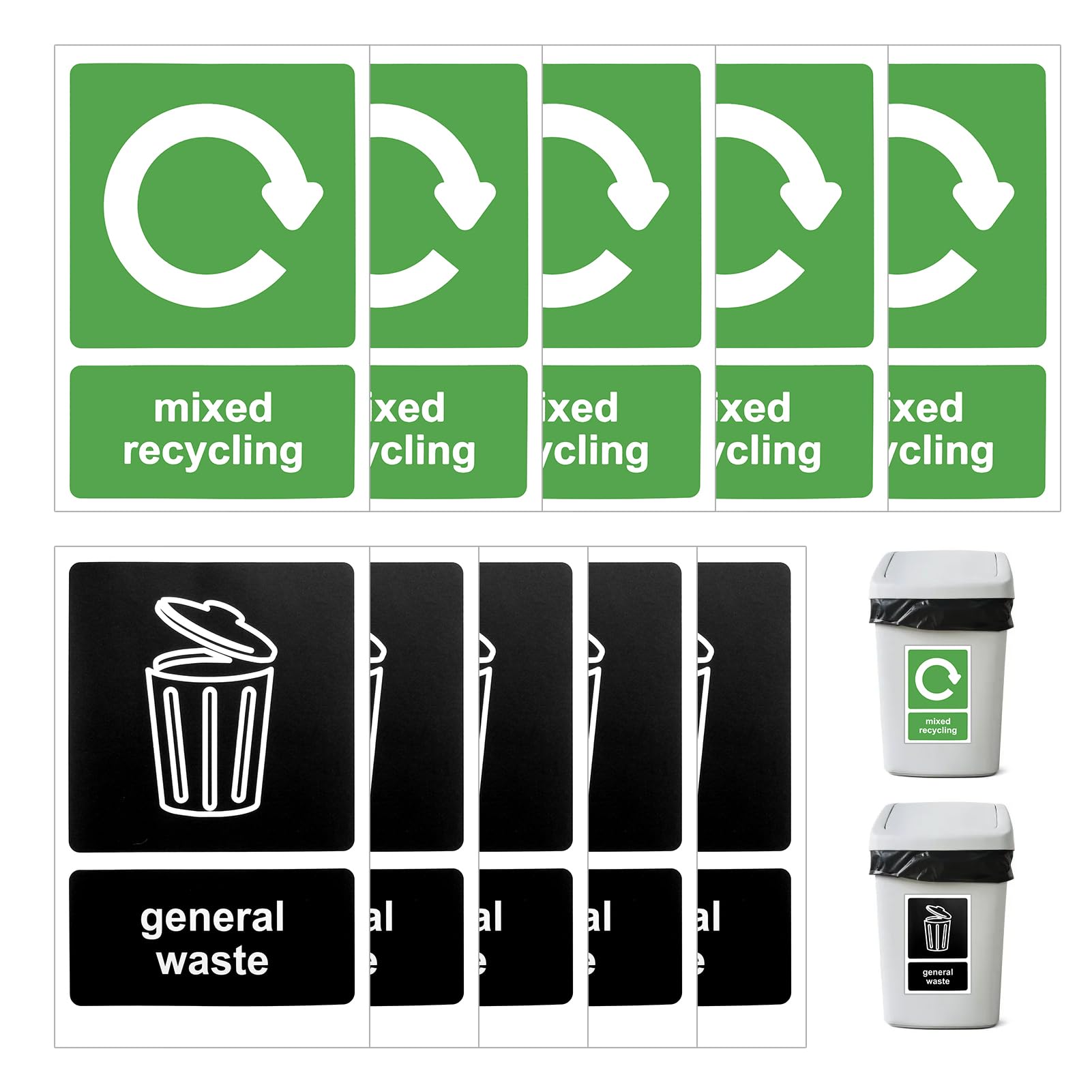 10 Pcs Recycling Bin Stickers Self Adhesive - 155 x 105 mm General Waste Stickers Waterproof Labels Removable Mixed Recycling and General Waste Signs for Outdoor, Kitchen and Office