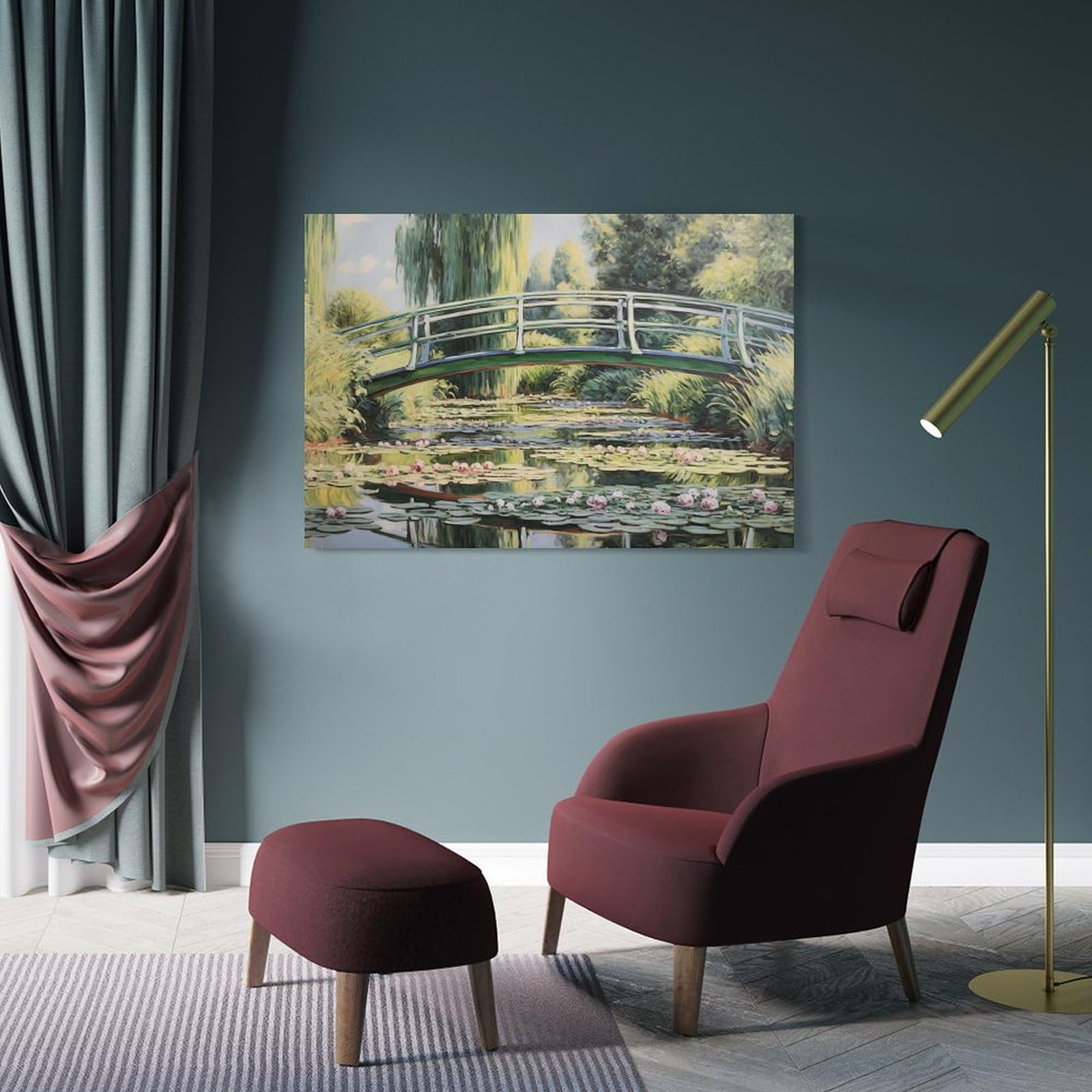 MISLISE Stampa artistica da parete su tela rustica con motivo ninfee moderne, con laghetto, fiori, paesaggio, pittura, arte con cornice, per casa, camera da letto, soggiorno, ufficio, decorazione da