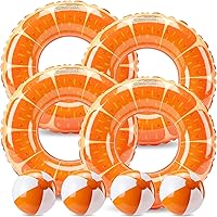 Lewtemi 8-Pack Orange Pool Floats: 4 Swimming Rings & 4 Beach Balls - Durable Adult Inflatable Tubes for Summer Beach Parties