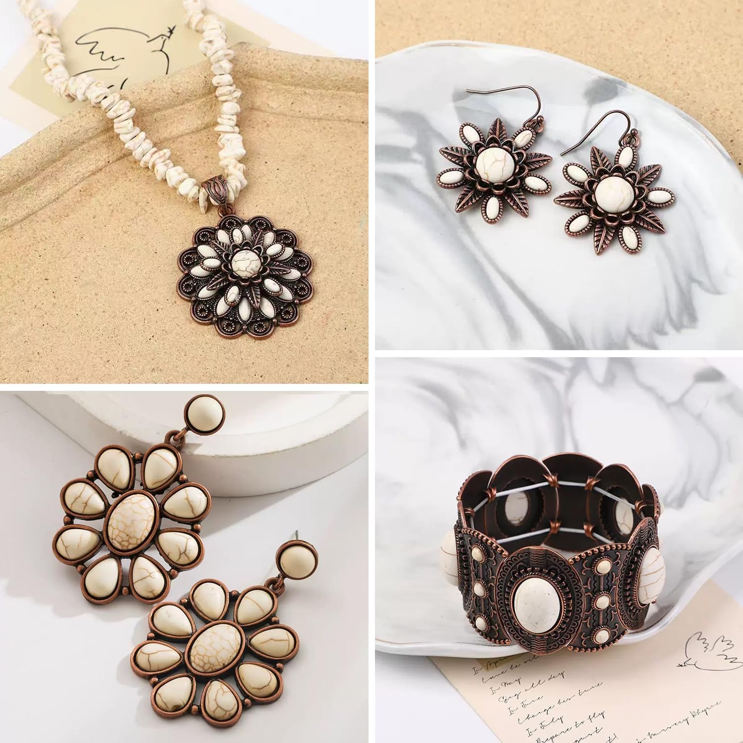 7PCS Rustic Couture's Western Jewelry Set for Women - Boho Vintage Cowboy Necklace Earrings Bracelet Ring, Country Cowgirl Accessories Ideal Gift - Image 5