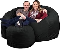 Vista 1 de ULTIMATE SACK 6000 Silla Puf de 6 Pies con Reposapiés, Funda de Gamuza Negra – Tumbona de Espuma de Gran Tamaño, Asiento de Suelo, Sofá Pequeño