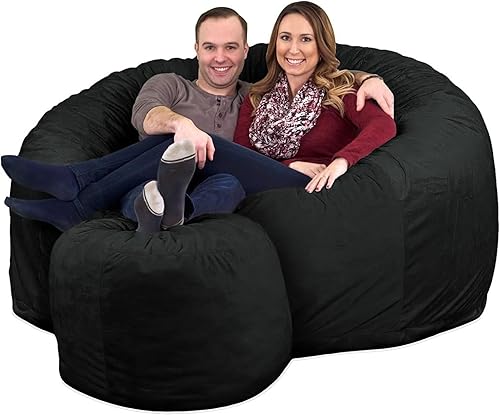 Ultimate Sack 6000 - Puf con reposapiés Muebles con relleno de espuma gigante fundas lavables a máquina, costuras dobles cosidas, forro interior