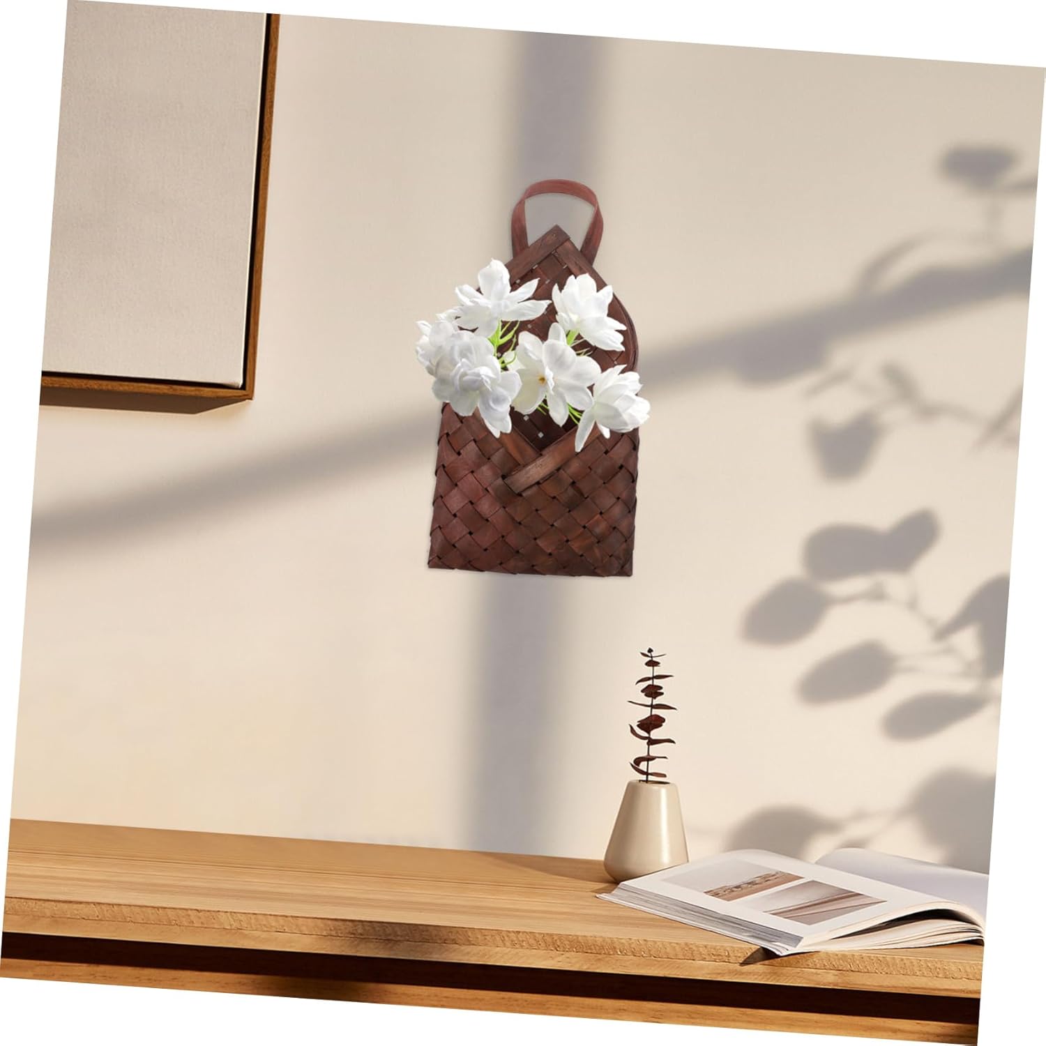 Mikinona Rustic Style Hanging Woven Basket for Decorative Arrangements Versatile Wall Basket Decor for Storage and Organizing Scallop Design for Home Porch Garden