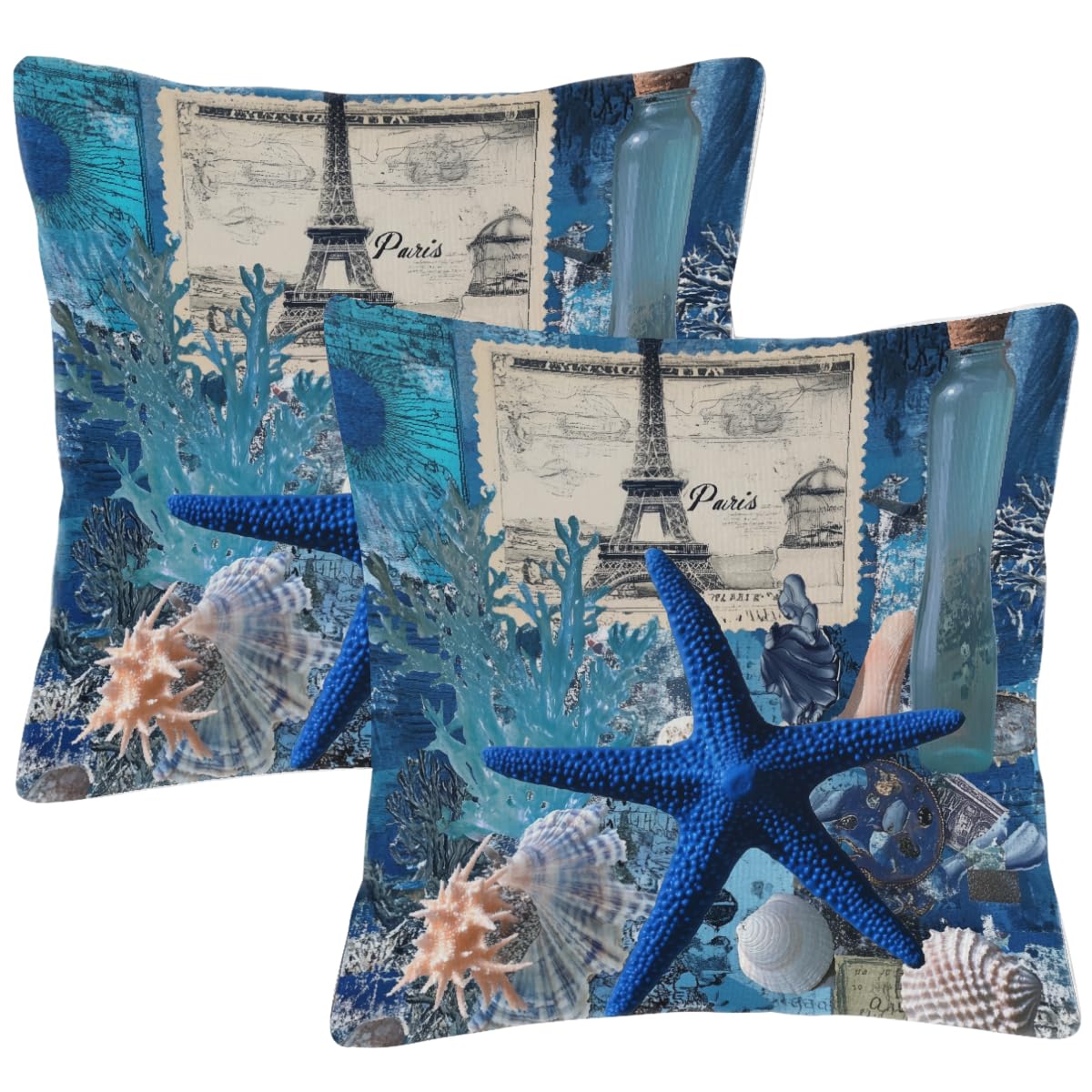 Housses de coussin carrées 55x55 lot de 2 taies décoratives bleu mer