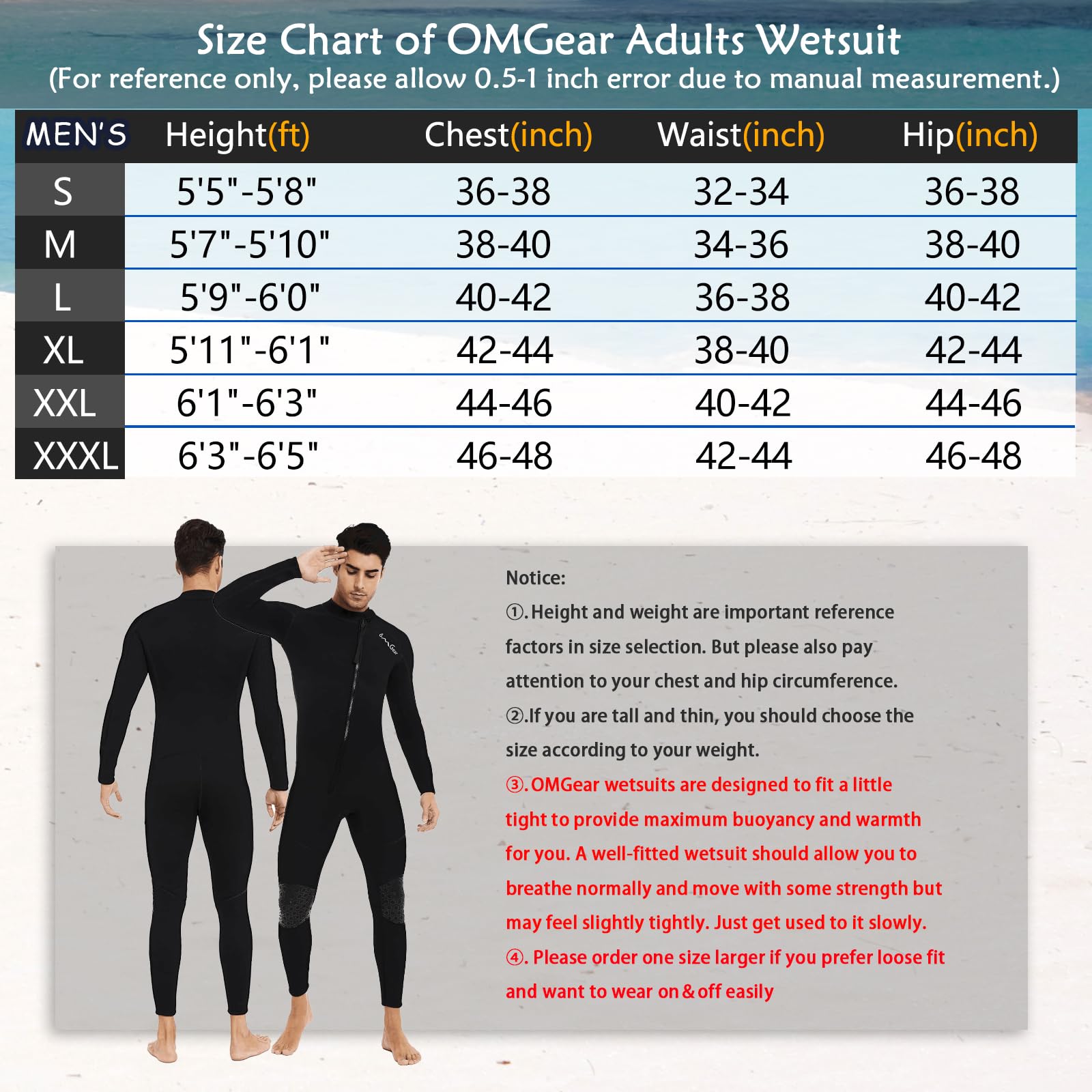 OMGear Diving Wetsuit for Women 3mm Neoprene Wetsuit Female Fullsuit Long Sleeve Snorkel Suit Scuba Dive Suits Swimwear(menblack99,XL)