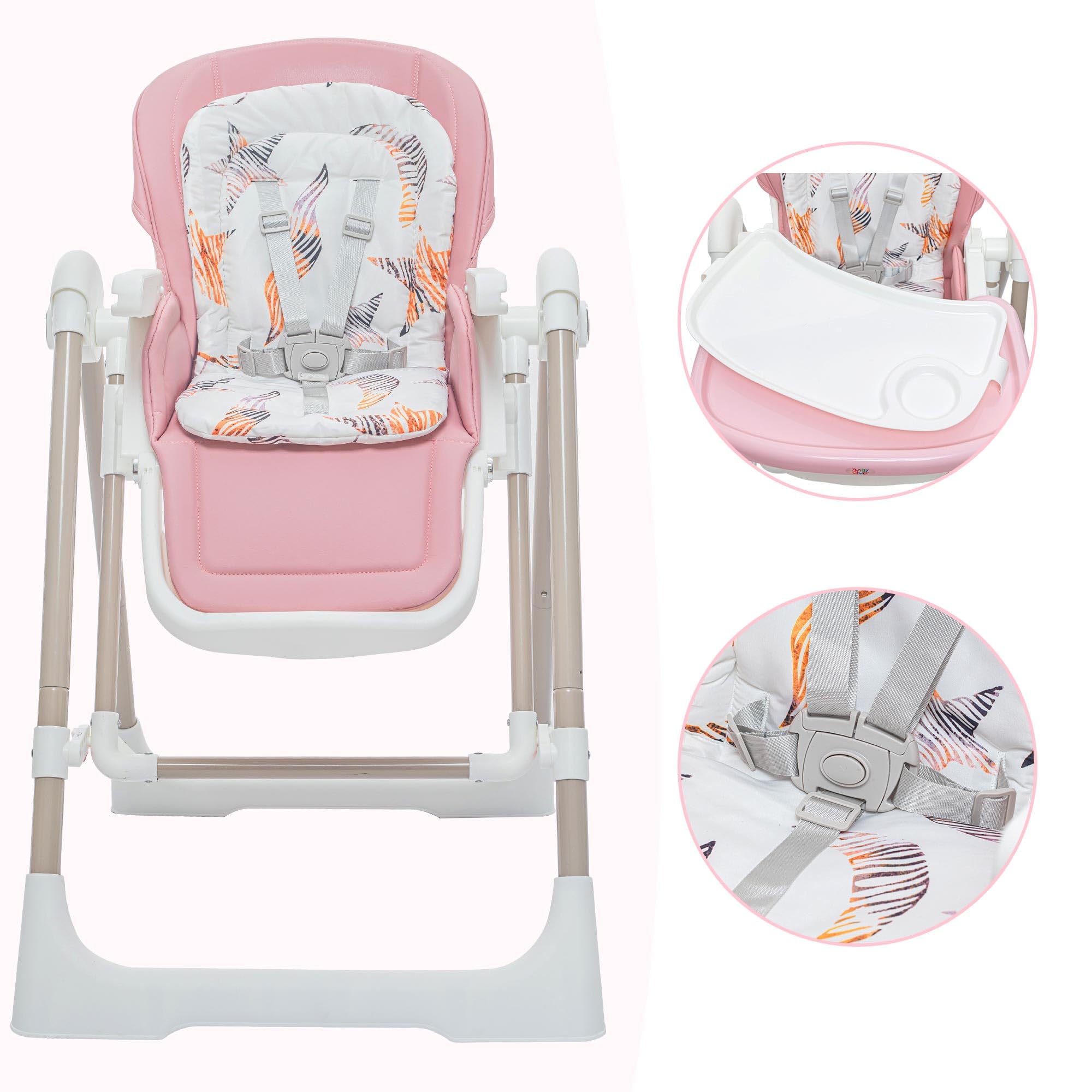 Baby Vivo Chaise Haute pour Enfants 3in1 Transat Réglable avec Repose-Pieds - Chaise Haute Bébé Combinée Chaise Balançoire Dossier Réglable Plateau Amovible - Lulu en Rose