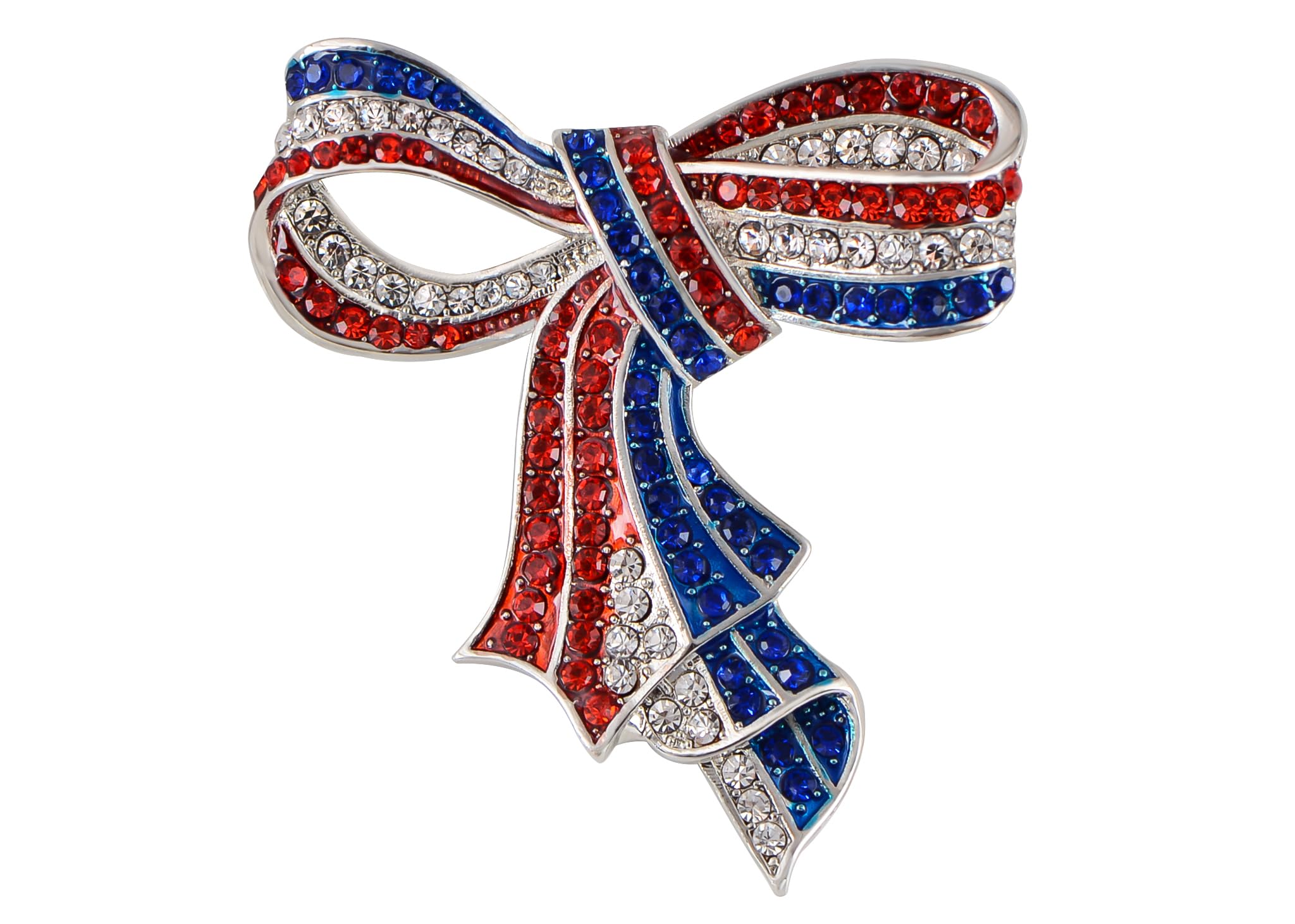 Alilang Silver Tone Crystal Rhinestone 4th of July American USA Flag Patriotic Pin Brooch