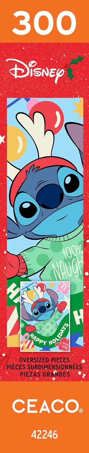 Ceaco - Disney - Lilo & Stitch - Holiday Stitch - 300 Piece Puzzle for Adults - Challenging and Perfect for Game Nights - Finished Puzzle Size 21.25 x 15