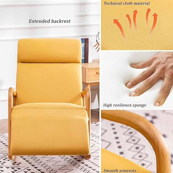 Rocking Chair Nursery, Upholstered Glider Rocker with High Backrest, Reading Chair Modern Rocking Accent Chairs Glider Recliner for Living Room, Nursery, Bedroom,Brown
