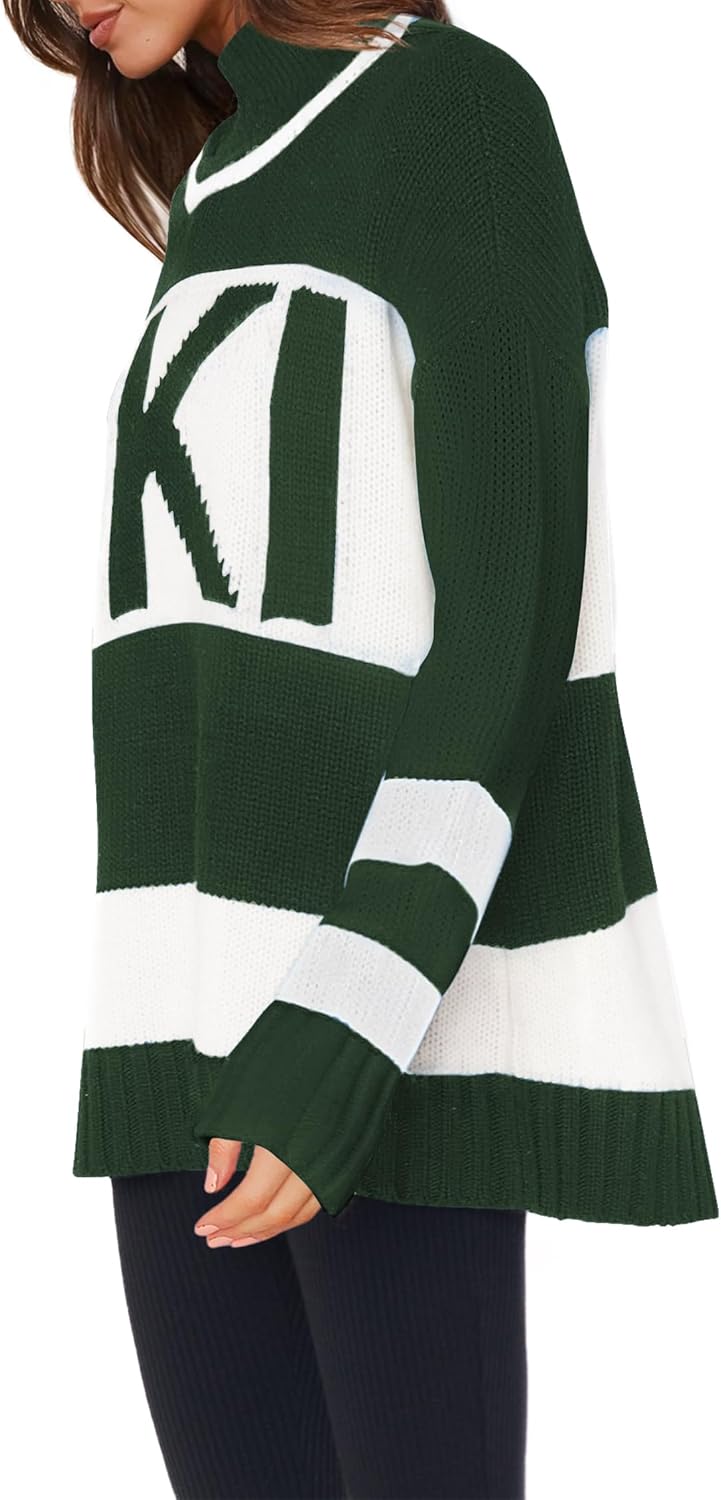 Yousify Womens Sweaters Fall 2025 Oversized Color Block Ski Sweater Crewneck Winter Tops S-2XL - Image 2