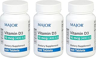 MAJOR Vitamin D3 10mcg (400 IU) - Contains 25mg of Calcium - Dietary Supplement - 100 Tablets (3 Pack)
