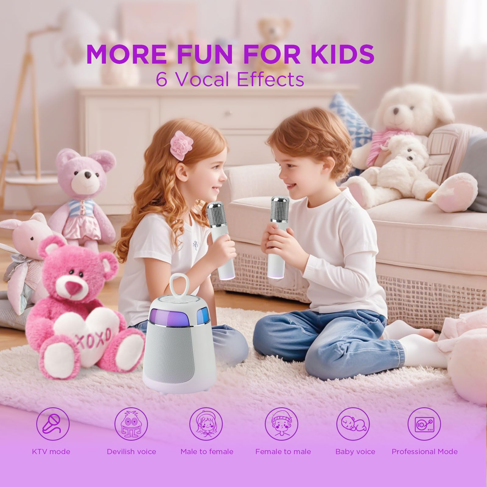 Mini máquina de karaoke, altavoz Bluetooth portátil con 2 micrófonos inalámbricos para adultos y niños, micrófono de karaoke con sistema PA compatible con USB/Tf/Aux para fiestas en casa