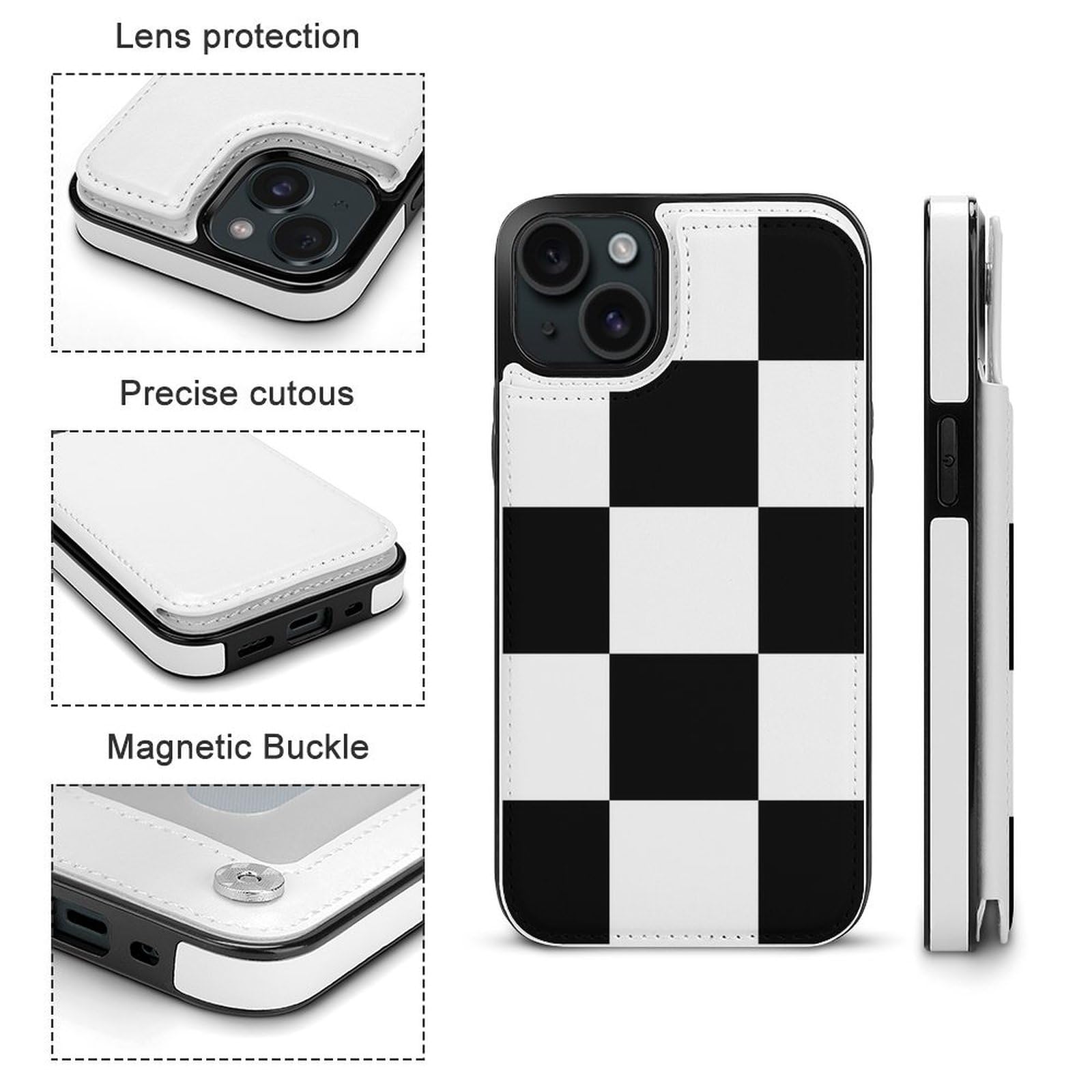 Amazon.co.jp: iPhone 15 ケース 手帳型 黒と白の市松模様のチェッカー