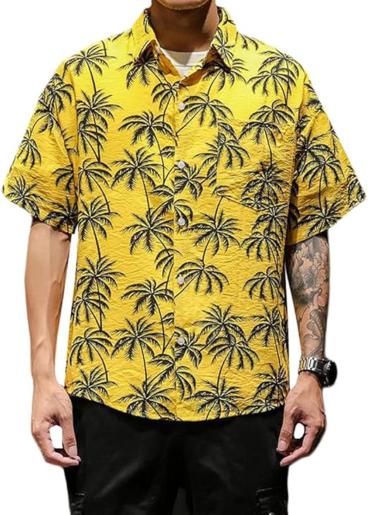 Amazon Bscool アロハシャツ メンズ 半袖 ビーチシャツ ゆったり 黄色 リゾートシャツ ファッション 大きいサイズ 5l 花柄 プリントシャツ ハワイ風 総柄 薄 夏 速乾 快適 シャツ 通販