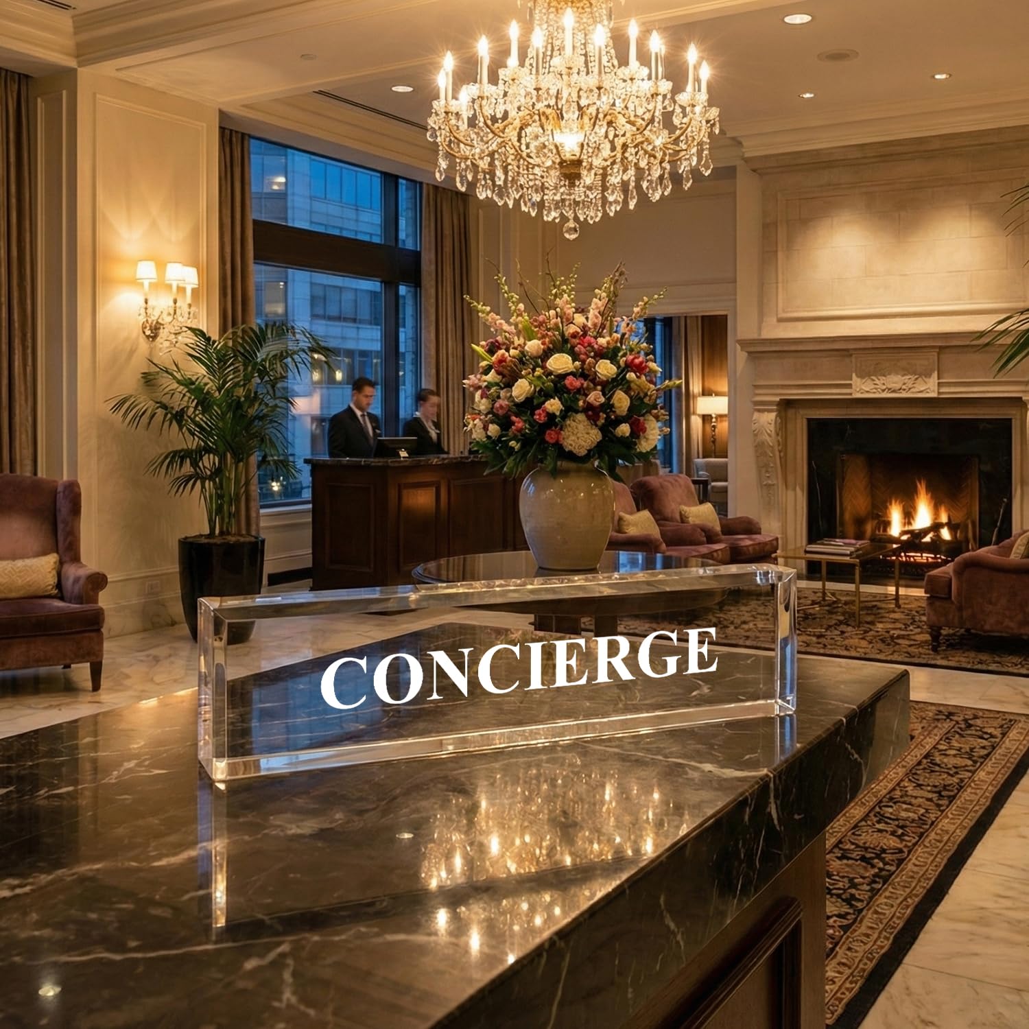 Concierge - Acrílico transparente de 2 x 8 pulgadas, Cartel Personalizado, Decoración de Accesorios de Escritorio de Oficina