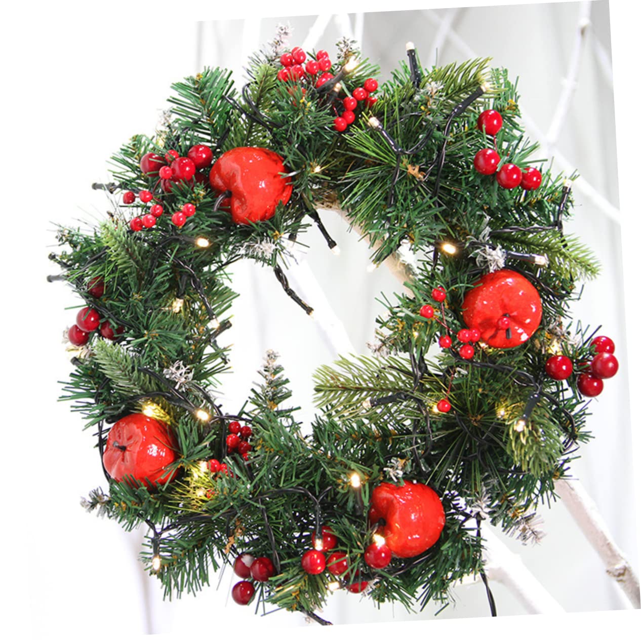 ABOOFAN 2 Pièces Couronne De Guirlande De Noël Couronne De Noël avec Lumière Couronne De Baies Artificielle Couronne De Porte De Guirlande Lumineuse avec des Lumières