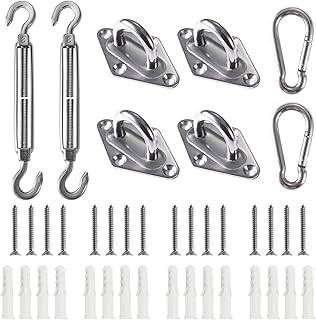 Jneaicn Sun Shade Sail Hardware Kit，40 Pcs 8 Inch 304 Stainless Steel Shade Sails Hardware Kit，for Outdoor Patio Triangle/Rectangle/Square Sun Shade Sails Installation