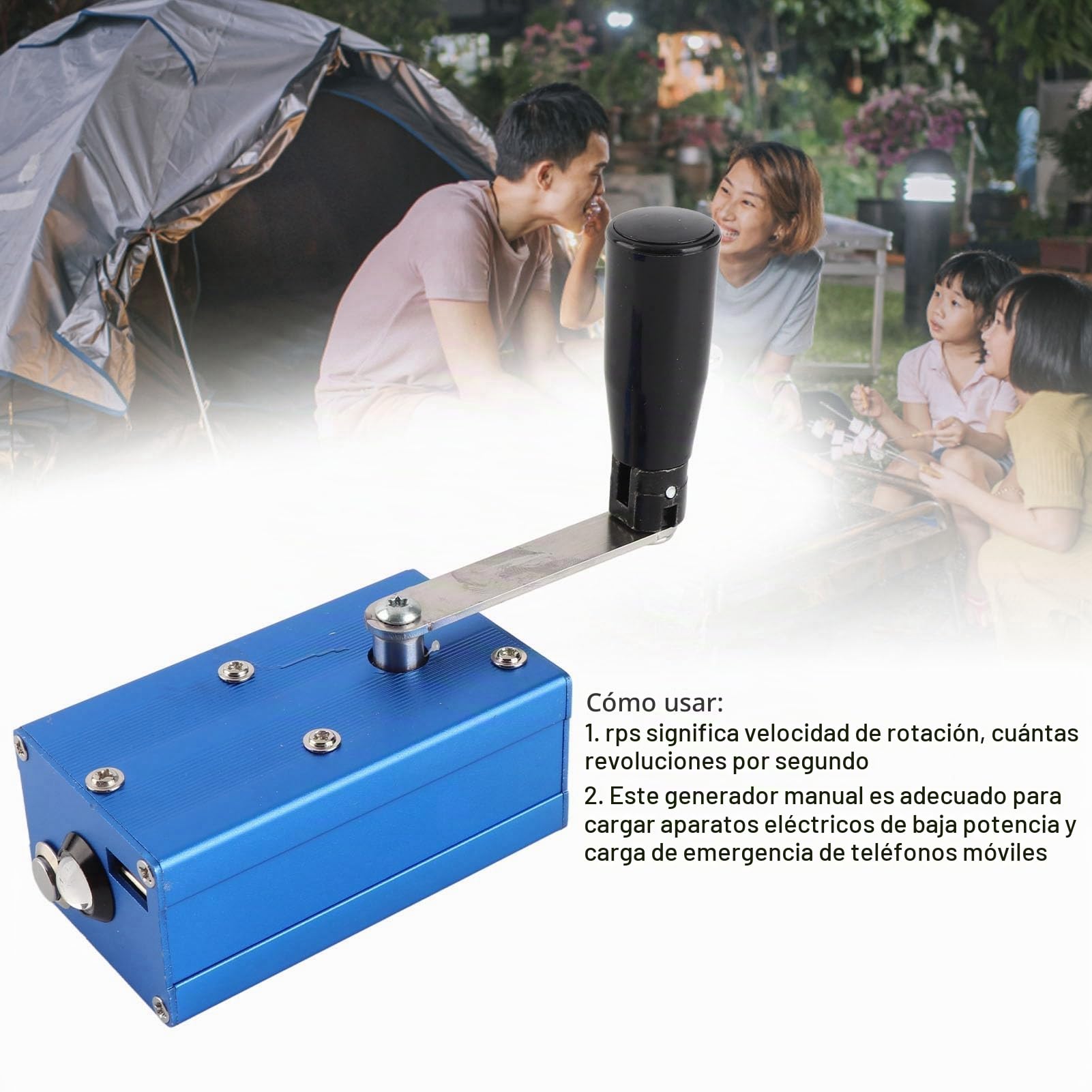 Cargador de Teléfono con Manivela Portátil de Dínamo Manual de Alta Potencia con Luz COB para Camping de Supervivencia de Emergencia