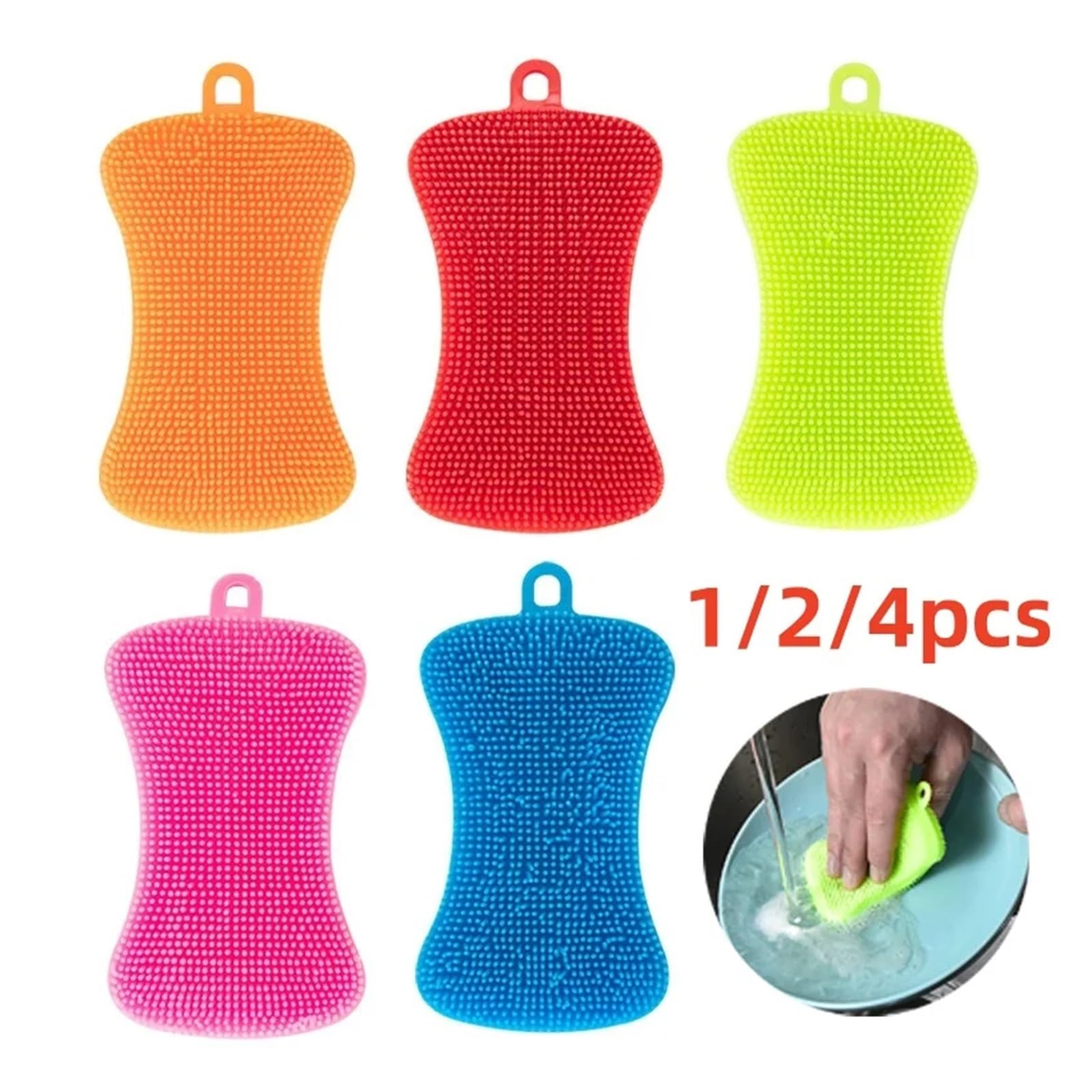 Genérico Esponja de Silicona for Cocina, Estropajo for Lavar Platos, Utensilios Limpieza for el hogar, Accesorios Cepillo for, 2/4 Uds(4PCS Orange)