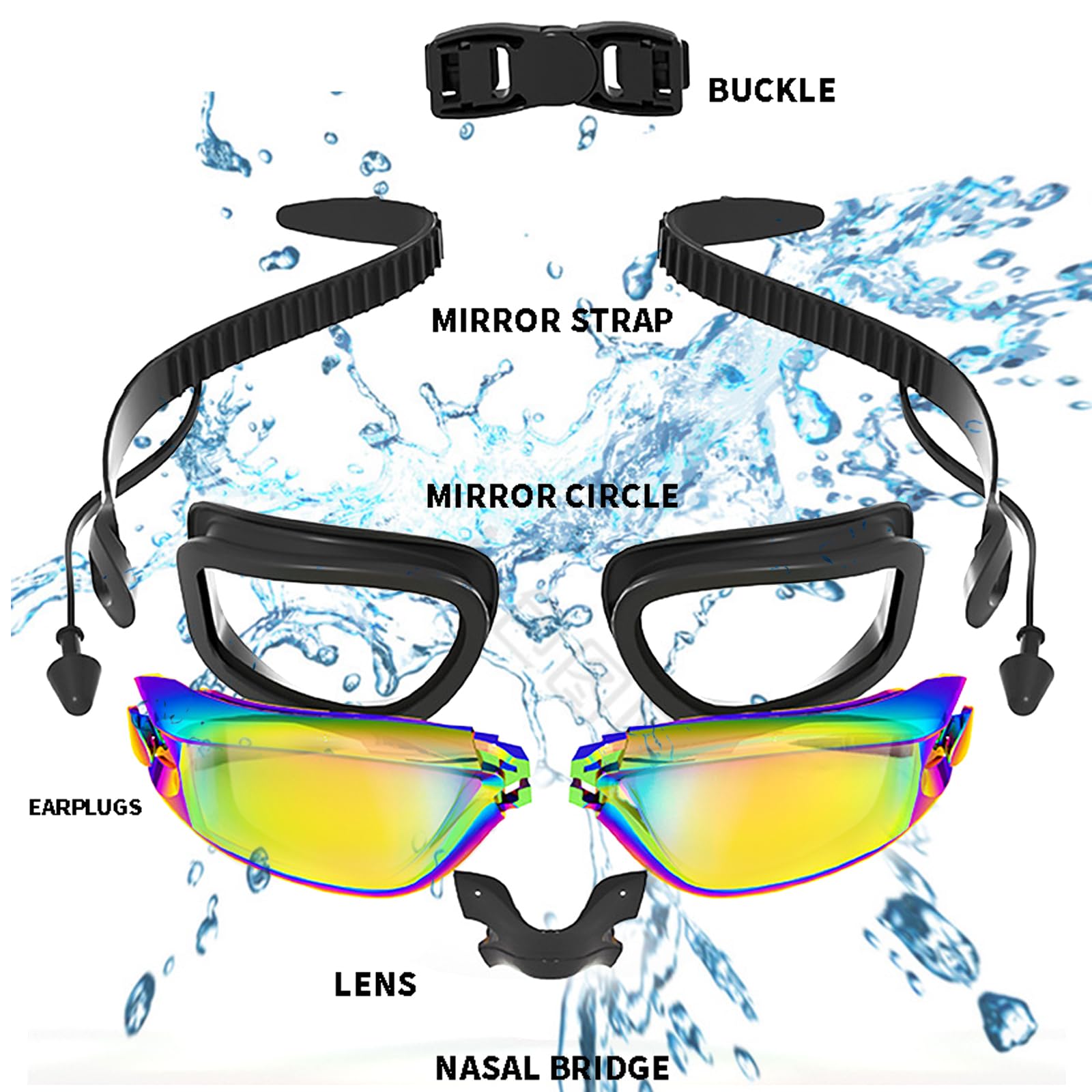 JSTHHTT 2Pcs Gafas De Natación Polarizadas, Gafas De Natación Unisex Adulto, Protección Anti-Vaho, Protección Uv, Sin Filtraciones, Visión Clara, Fáciles De Ajustar, Cómodas