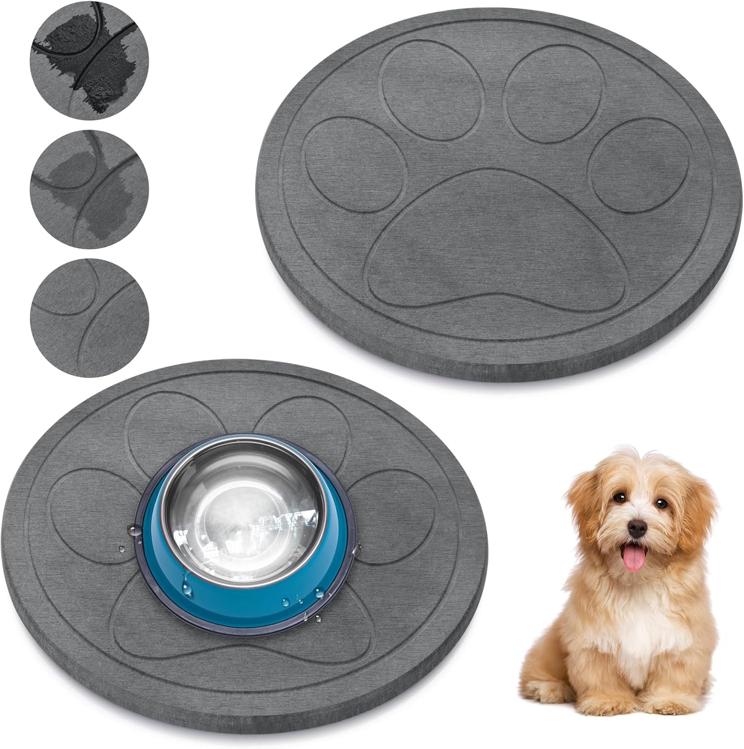 2 Pack Water Absorbing Stone Drying Mat for Dog Bowls