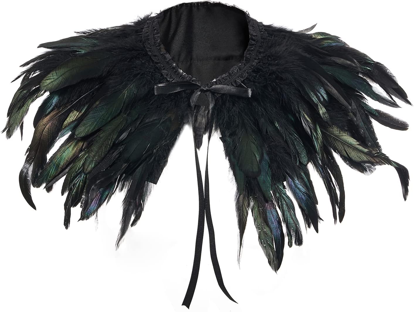 Niceyoeuk Women Natural Feather Cape Maleficent Costume Gothic Lacing Shawl Shrug Collar Feather Cape for Halloween Cosplay Christmas Party