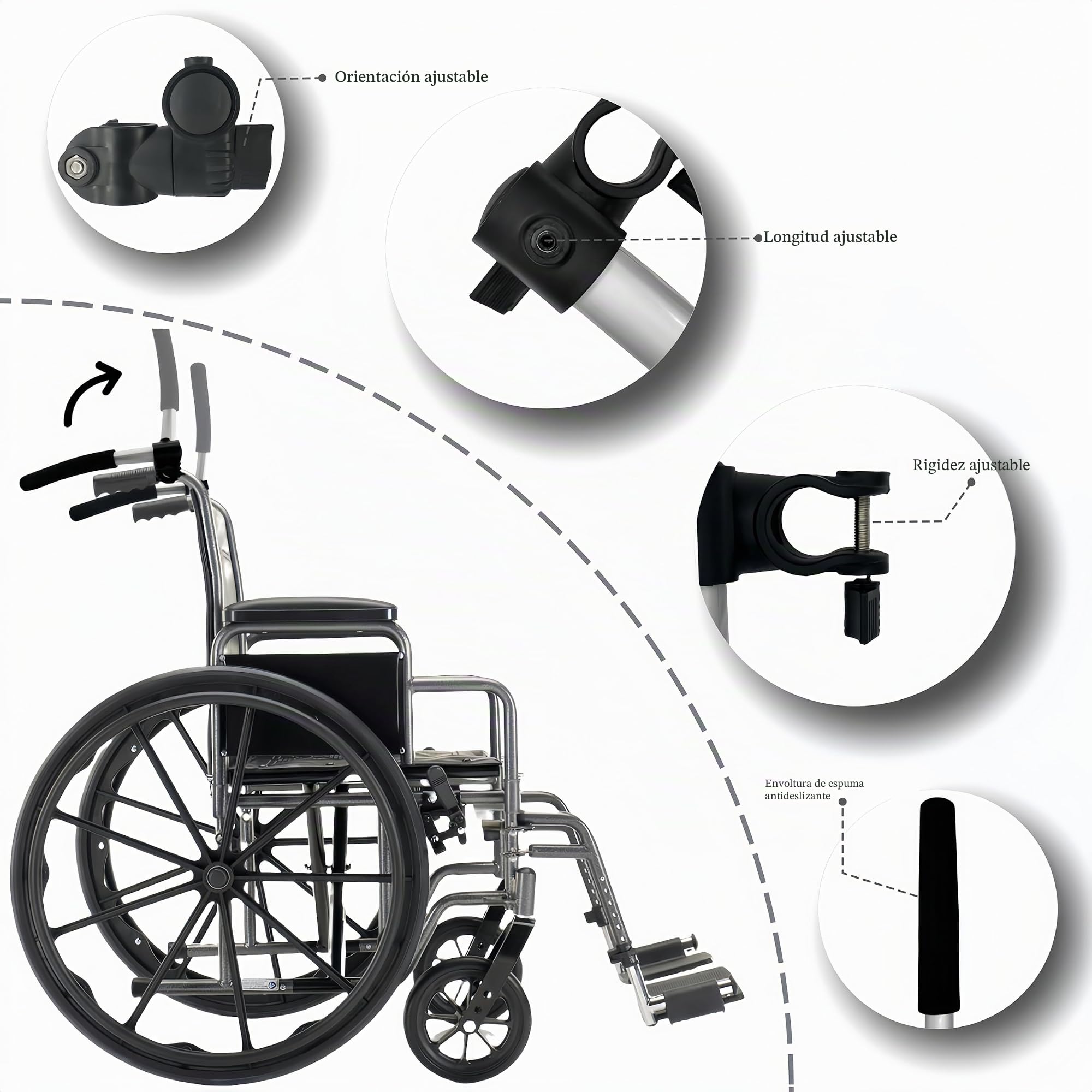 Extensión de manillar para silla de ruedas, estante de extensión universal ajustable para cochecito, barra de empuje de extensión de manillar para silla de ruedas y bicicleta de ejercicio interior