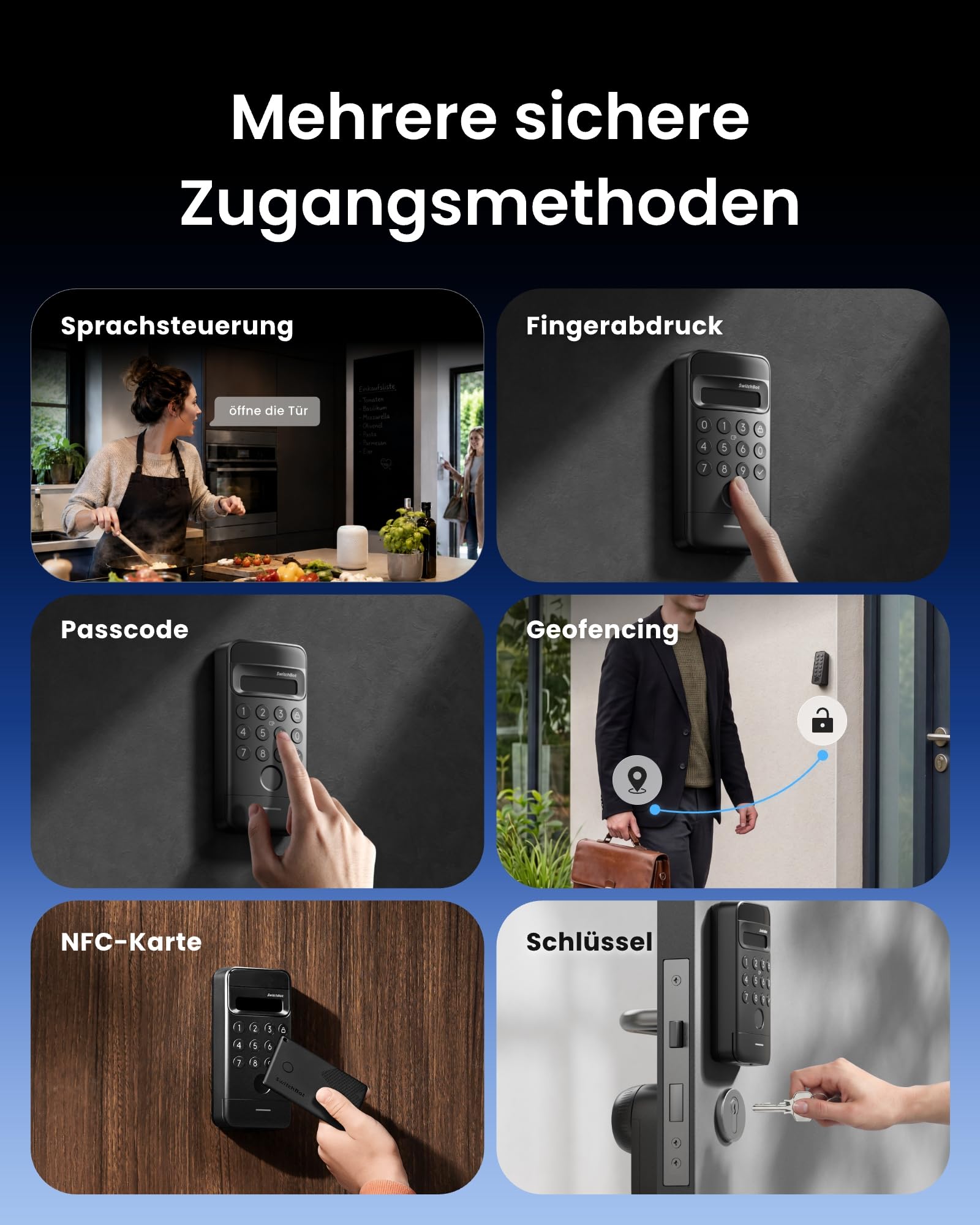 SwitchBot Smart Lock Ultra mit 3D-Gesichtserkennung&Fingerabdruck für Haustür – Elektronisches Türschloss zum Nachrüsten ohne Zylindertausch, Türöffner per Gesicht/Fingerprint/Code/Alexa WLAN/Matter