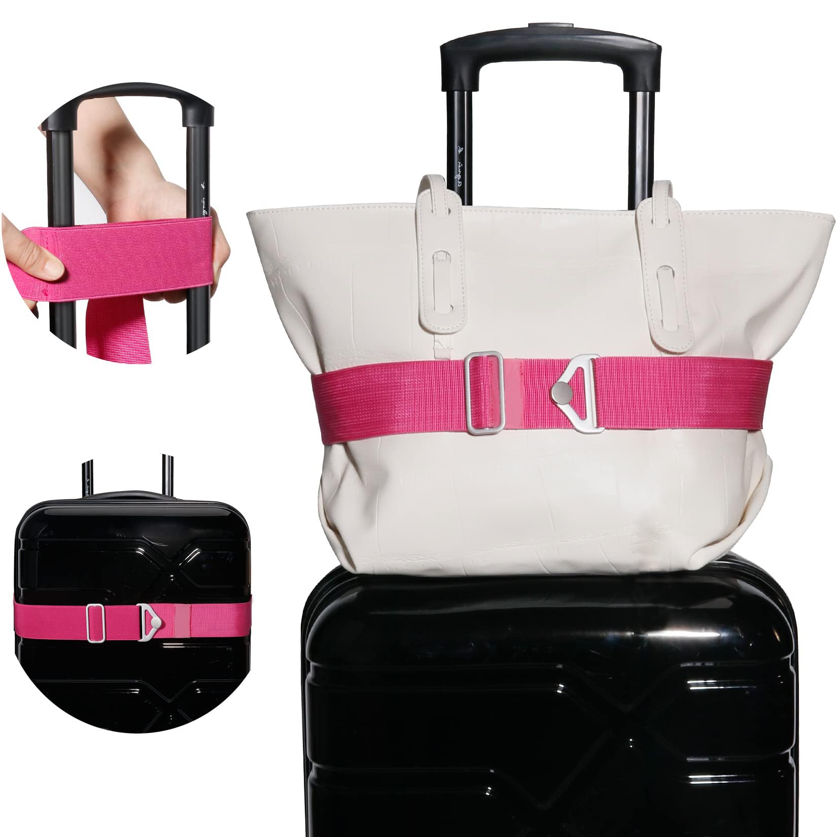 TOOVREN 2-in-1 Luggage Straps Add a Bag Bungees Travel Belt for Luggage Strap for Backpack Attachment Over Handle Carry On Bag Adjustable Elastic